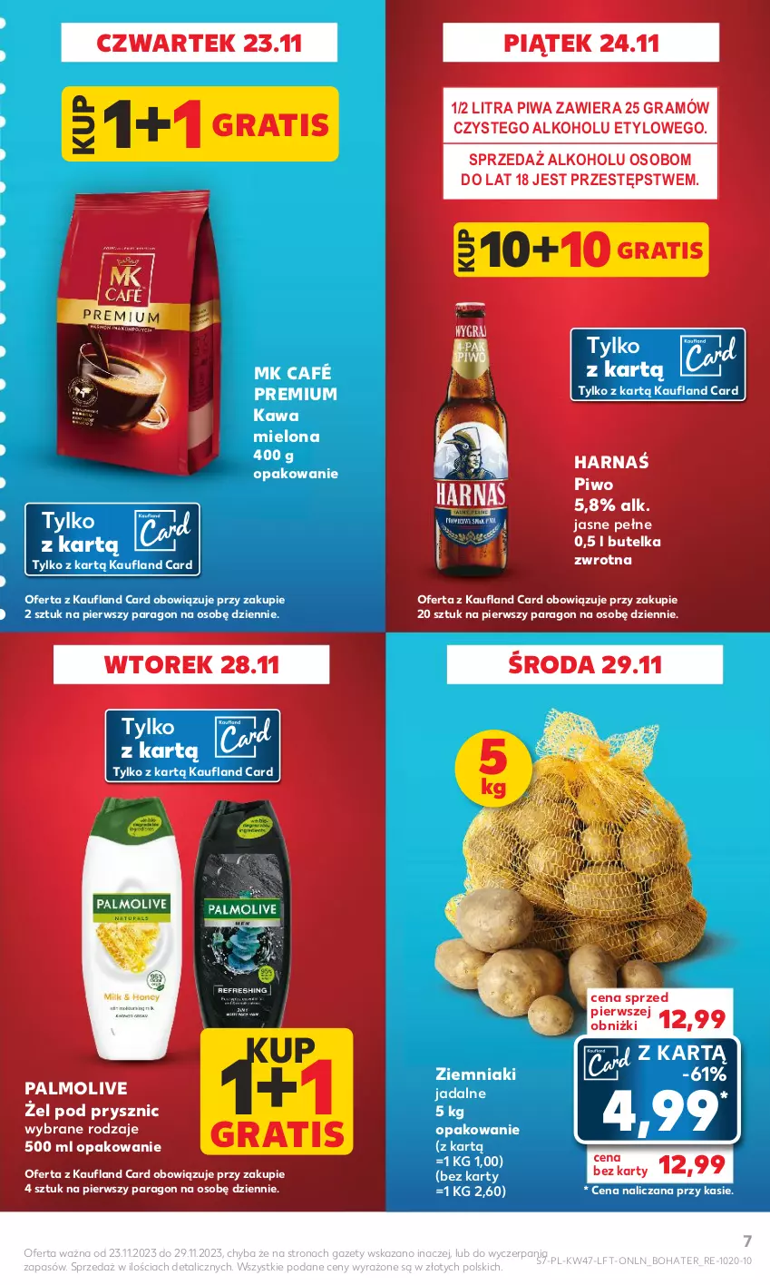 Gazetka promocyjna Kaufland - Gazetka tygodnia - ważna 23.11 do 29.11.2023 - strona 7 - produkty: Gra, Harnaś, Kawa, Kawa mielona, Palmolive, Piwa, Piwo, Ziemniaki