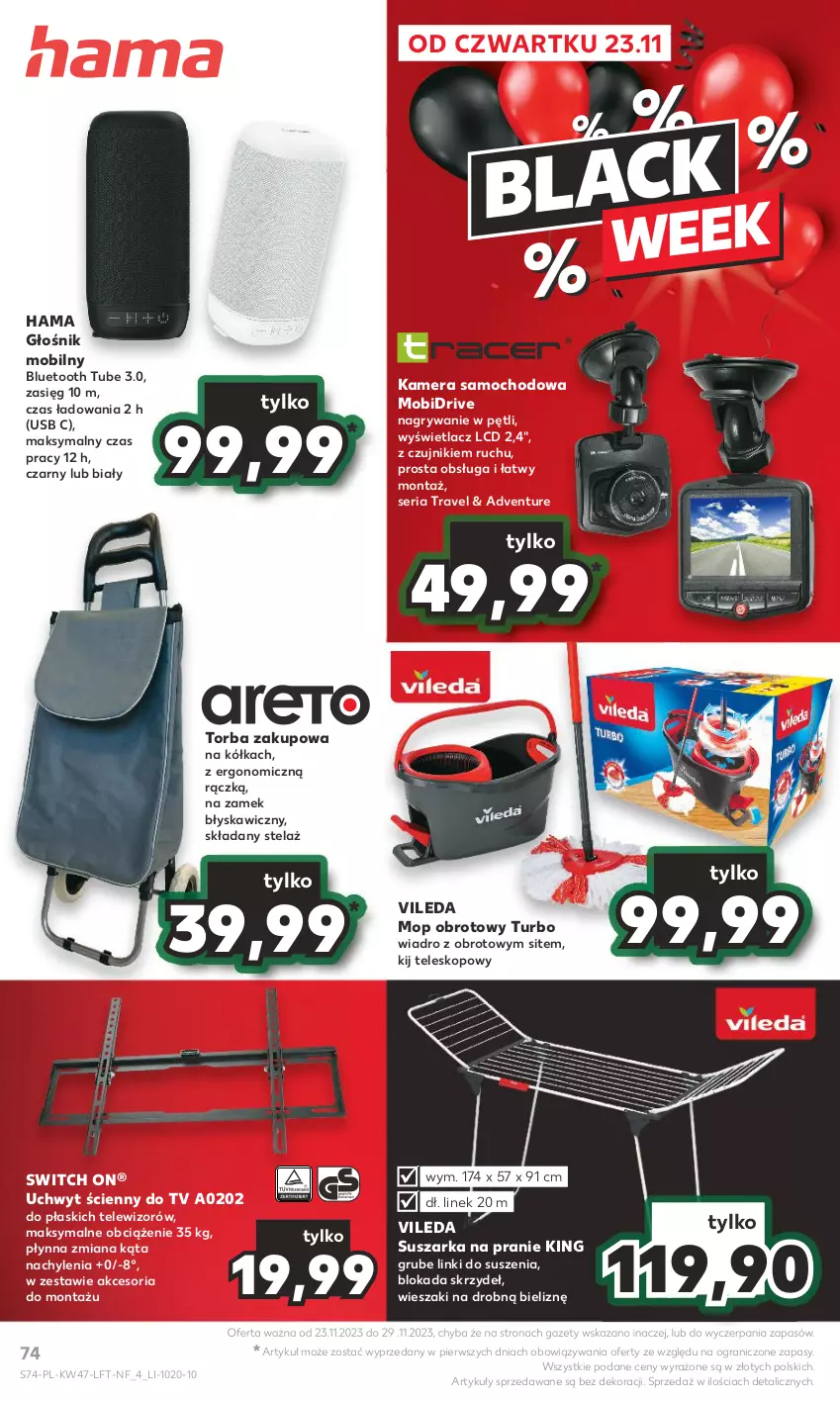 Gazetka promocyjna Kaufland - Gazetka tygodnia - ważna 23.11 do 29.11.2023 - strona 74 - produkty: Głośnik, Głośnik mobilny, Gra, Gry, Hama, Kamera, Mobil, Mop, Ser, Suszarka, Suszarka na pranie, Teleskop, Telewizor, Torba, Vileda, Wiadro, Wieszak