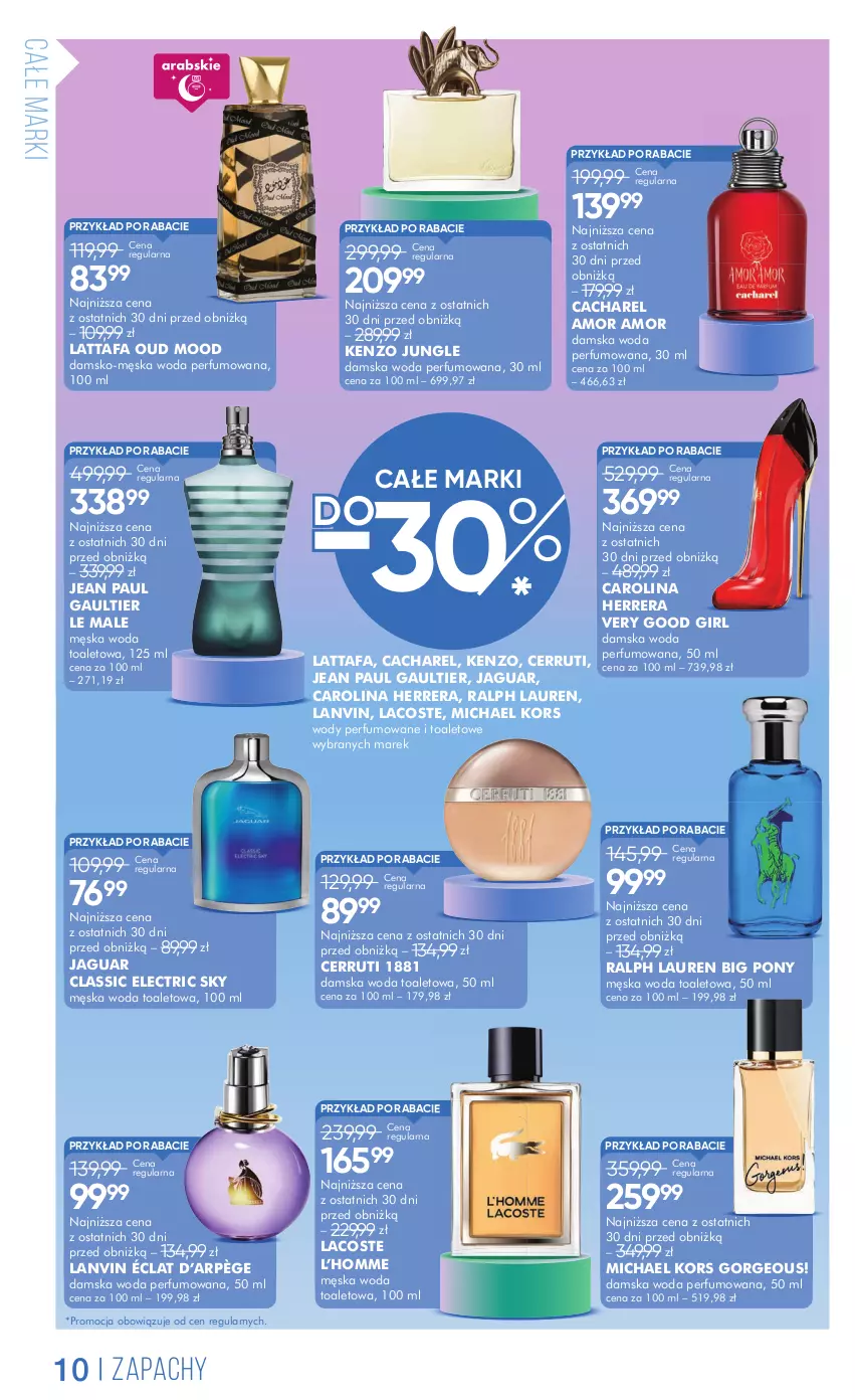 Gazetka promocyjna Super Pharm - Gazetka - ważna 02.10 do 17.10.2025 - strona 10 - produkty: Cacharel, Carolina Herrera, Cerruti, Fa, Jaguar, Kenzo, Lacoste, Lanvin, Laur, Perfum, Ralph Lauren, Woda, Woda perfumowana, Woda toaletowa