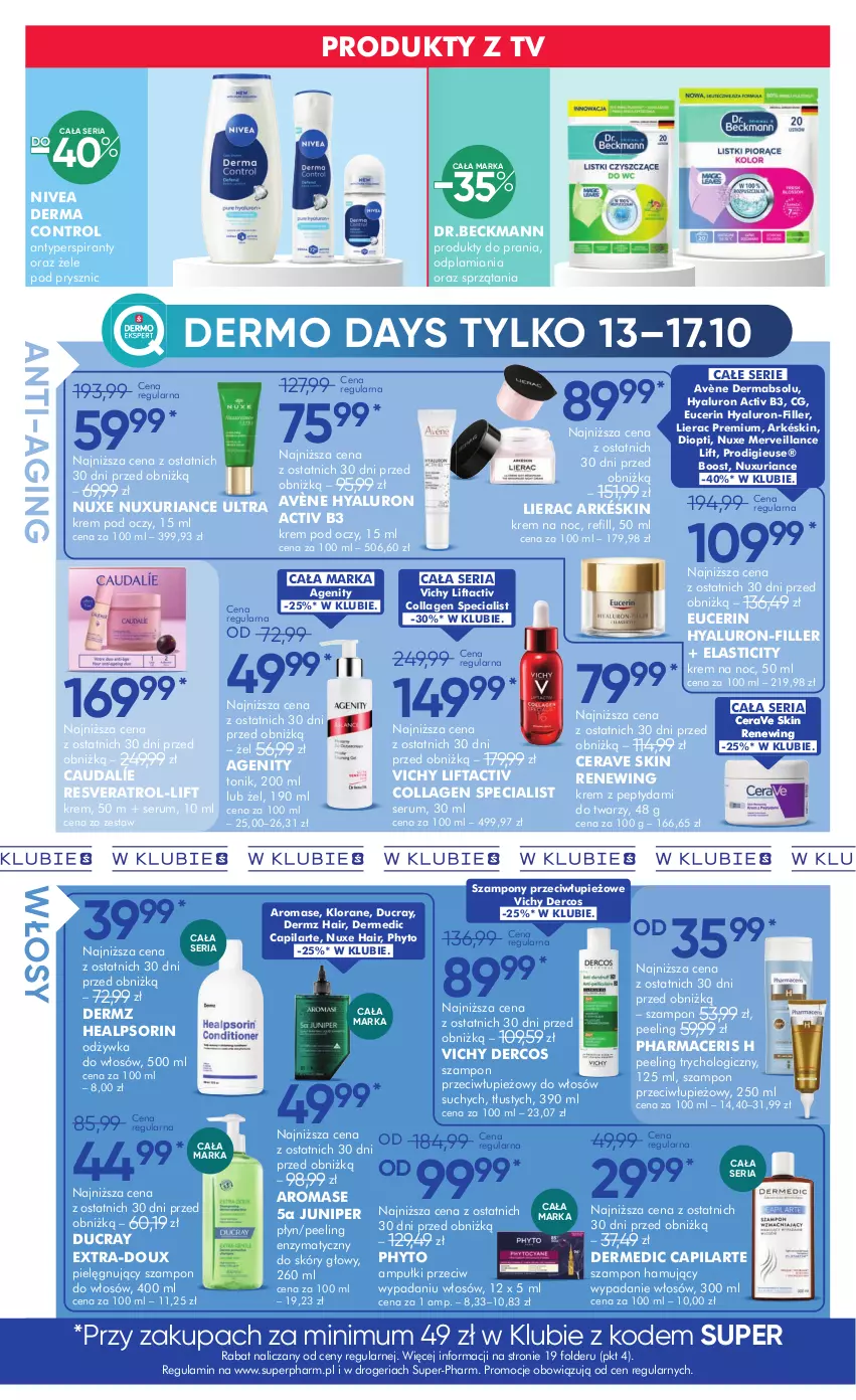 Gazetka promocyjna Super Pharm - Gazetka - ważna 02.10 do 17.10.2025 - strona 20 - produkty: Acer, Antyperspirant, Avène, Capilarte, CeraVe, Control, Dermedic, Ducray, Gin, Klorane, Krem na noc, Krem pod oczy, Lierac, Nivea, Nuxe, Odżywka, Peeling, Pharmaceris, Phyto, Rum, Ser, Serum, Szampon, Tonik, Vichy