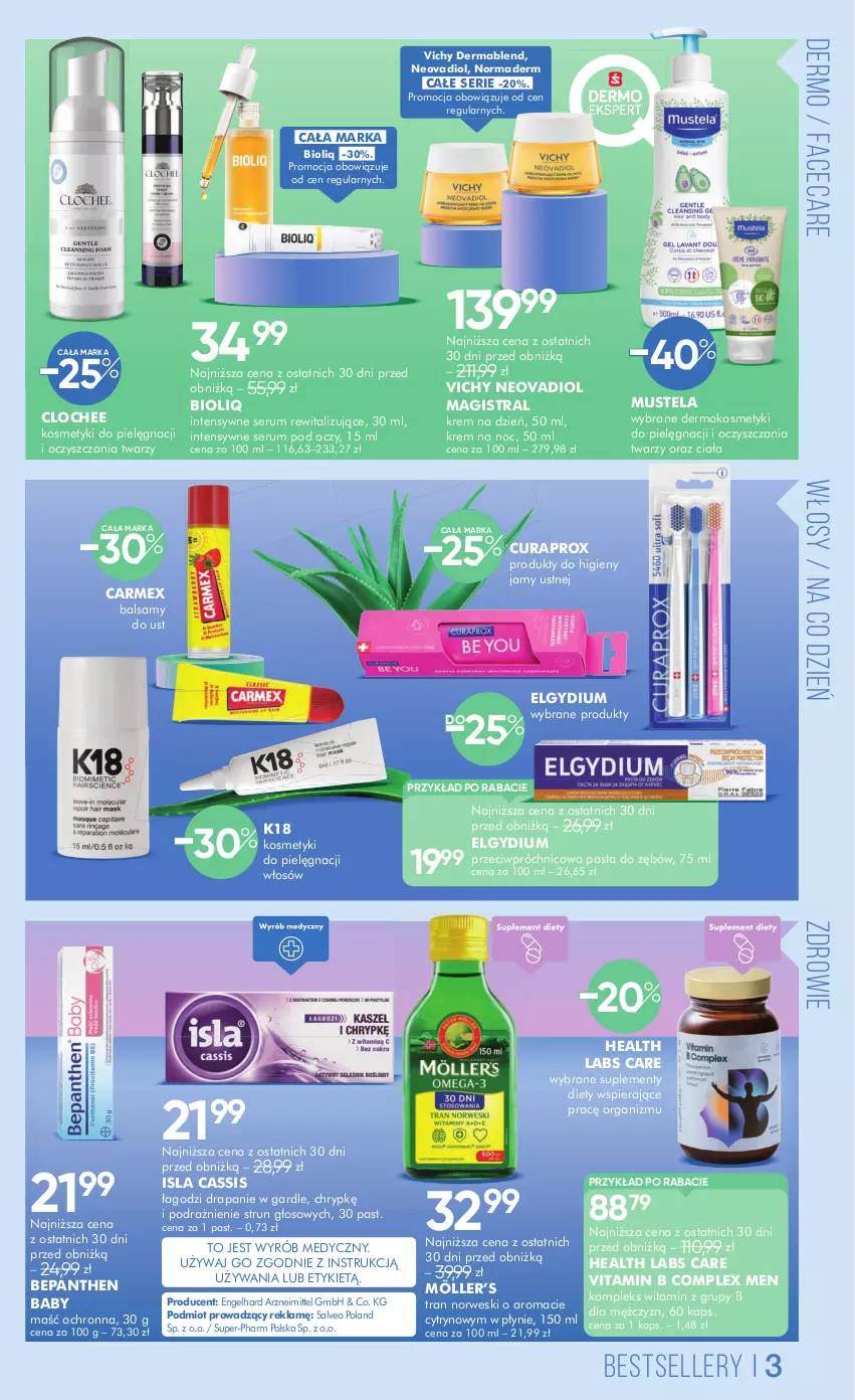 Gazetka promocyjna Super Pharm - Gazetka - ważna 02.10 do 17.10.2025 - strona 3 - produkty: Bepanthen, Curaprox, Elgydium, Fa, Isla, Kosmetyki do pielęgnacji, Krem na dzień, Krem na noc, LG, Mus, Mustela, Pasta do zębów, Rum, Ser, Serum, Serum pod oczy, Tran, Vichy, Zdrowie