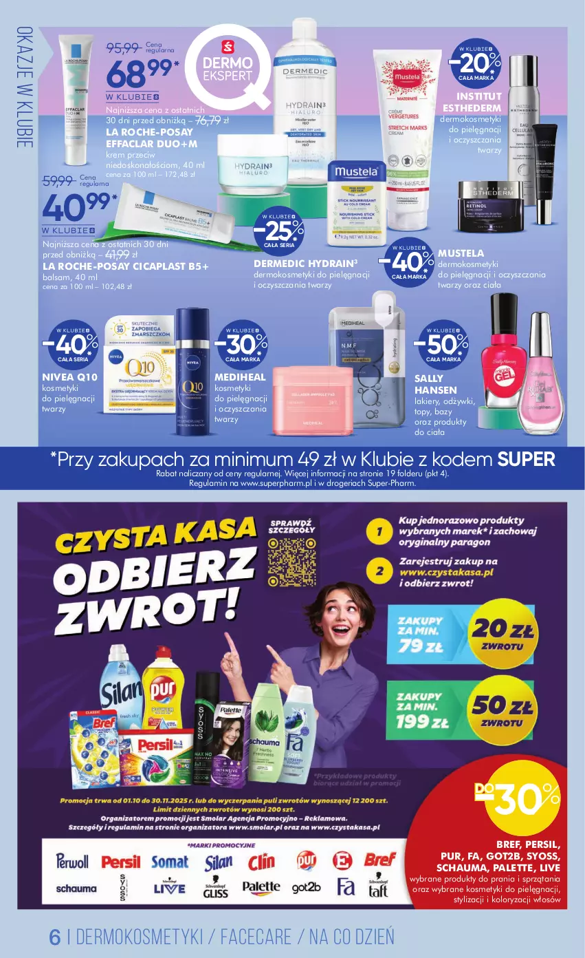 Gazetka promocyjna Super Pharm - Gazetka - ważna 02.10 do 17.10.2025 - strona 6 - produkty: Bref, Dermedic, Fa, Got2b, Kosmetyki do pielęgnacji, La Roche-Posay, Lakier, Mus, Mustela, Nivea, Nivea Q10, Palette, Persil, Pur, Sally Hansen, Schauma, Ser, Syoss, Top