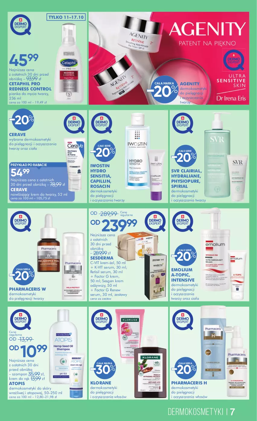 Gazetka promocyjna Super Pharm - Gazetka - ważna 02.10 do 17.10.2025 - strona 7 - produkty: Acer, CeraVe, Cetaphil, Control, Emolium, Fa, Iwostin, Klorane, Kosmetyki do pielęgnacji, Krem do rąk, Krem do twarzy, Krem odżywczy, Pharmaceris, Pianka do mycia twarzy, Pur, Rum, Ser, Serum, Sesderma, SVR, Szampon, Top