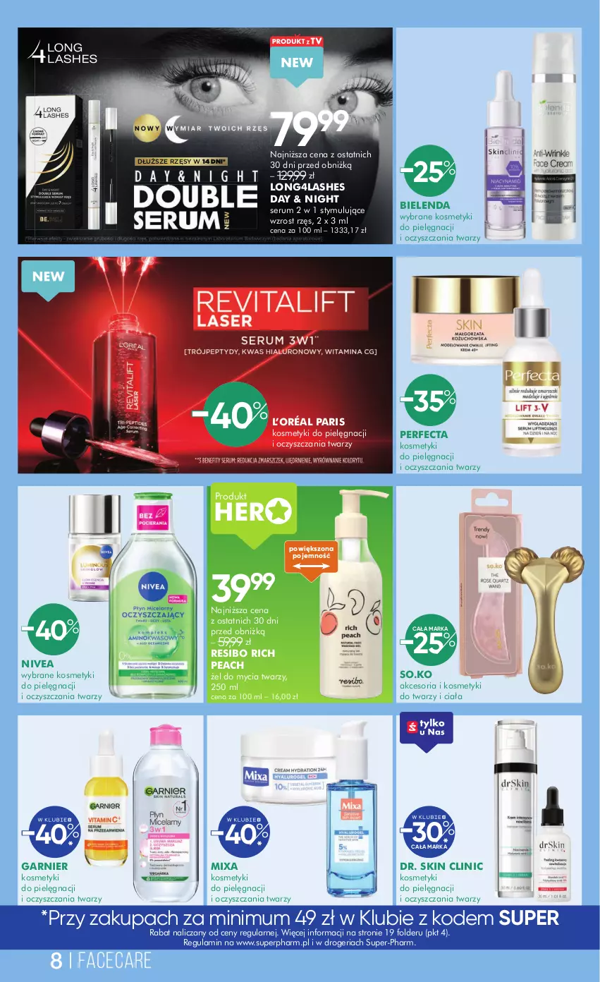 Gazetka promocyjna Super Pharm - Gazetka - ważna 02.10 do 17.10.2025 - strona 8 - produkty: Bielenda, Clin, Fa, Garnier, Kosmetyki do pielęgnacji, L’Oréal, Mixa, Nivea, Perfecta, Rum, Ser, Serum