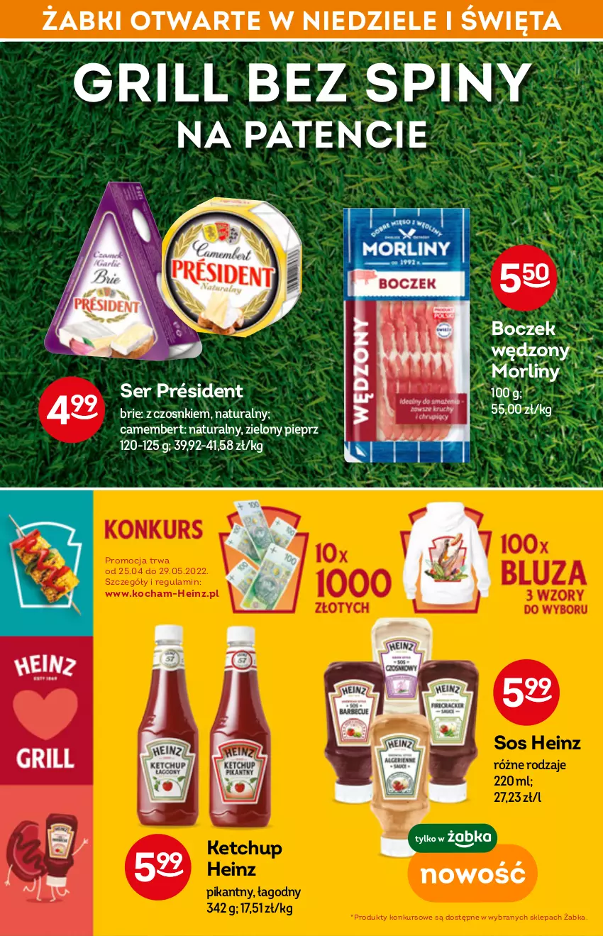 Gazetka promocyjna Żabka - ważna 04.05 do 10.05.2022 - strona 5 - produkty: Boczek, Brie, Camembert, Grill, Heinz, Ketchup, Koc, Morliny, Pieprz, Président, Ser, Sos