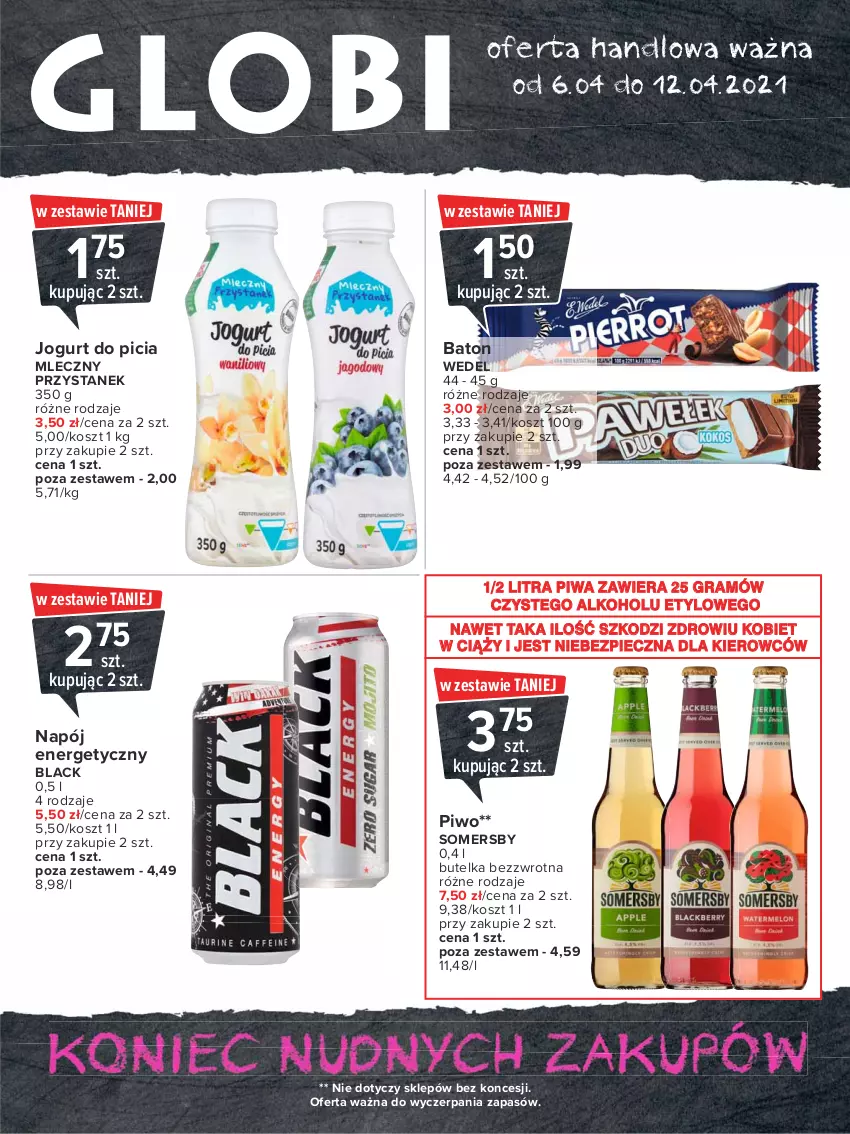 Gazetka promocyjna Carrefour - Gazetka Globi - ważna 05.04 do 12.04.2021 - strona 1 - produkty: Baton, Gra, Jogurt, Kosz, Lack, Napój, Napój energetyczny, Piec, Piwa, Piwo, Somersby