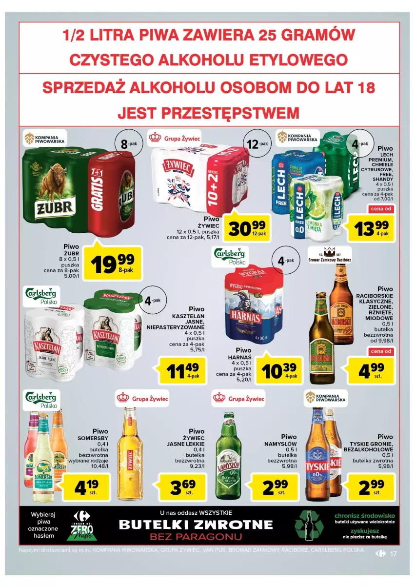 Gazetka promocyjna Carrefour - Gazetka Carrefour Zyskoteka - ważna 15.02 do 21.02.2022 - strona 17 - produkty: Gra, Harnaś, Kasztelan, Lech Premium, Namysłów, Piwa, Piwo, Somersby, Tyskie