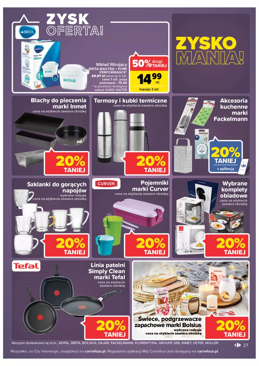 Gazetka promocyjna Carrefour - Gazetka Carrefour Zyskoteka - ważna 15.02 do 21.02.2022 - strona 27 - produkty: Bols, Bolsius, Brit, Brita, Brita Maxtra, Fa, Lanki, Piec, Podgrzewacze, Pojemnik, Pur, Tefal, Termos, Wkład filtrujący