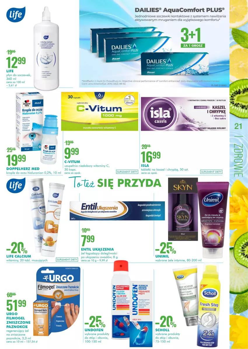 Gazetka promocyjna Super Pharm - Gazetka - ważna 20.04 do 04.05.2021 - strona 21 - produkty: Alcon, Calcium, Clin, Doppelherz, Gra, Krople do oczu, Mus, Płyn do soczewek, Por, Scholl, Ser, Soczewki kontaktowe, Sok, Suplement diety, Tablet, Undofen, Unimil, Urgo