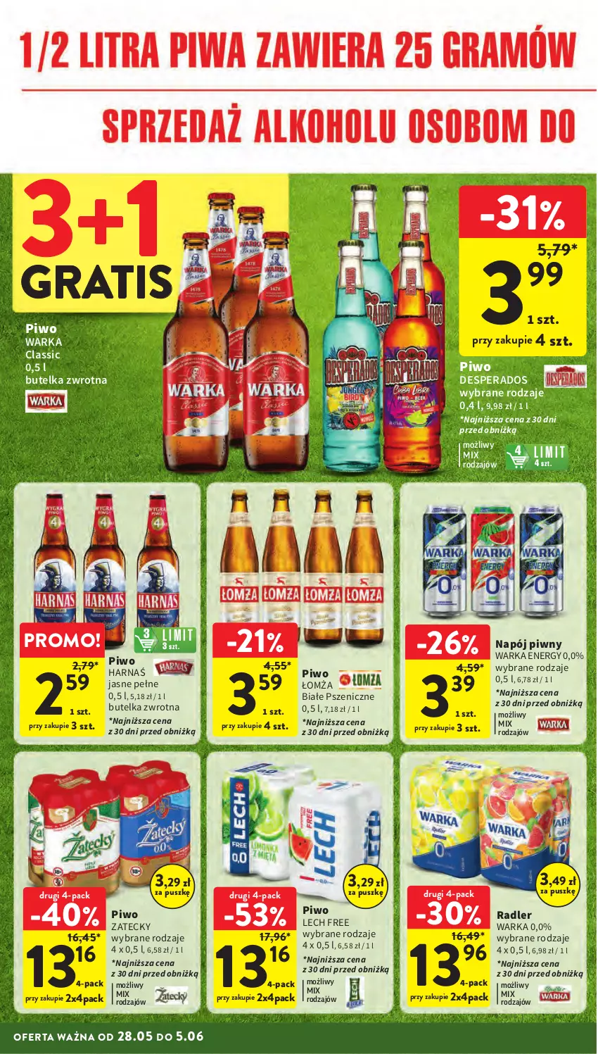 Gazetka promocyjna Intermarche - Gazetka Intermarche - ważna 28.05 do 05.06.2024 - strona 16 - produkty: Desperados, Gra, Harnaś, Napój, Piwo, Radler, Warka