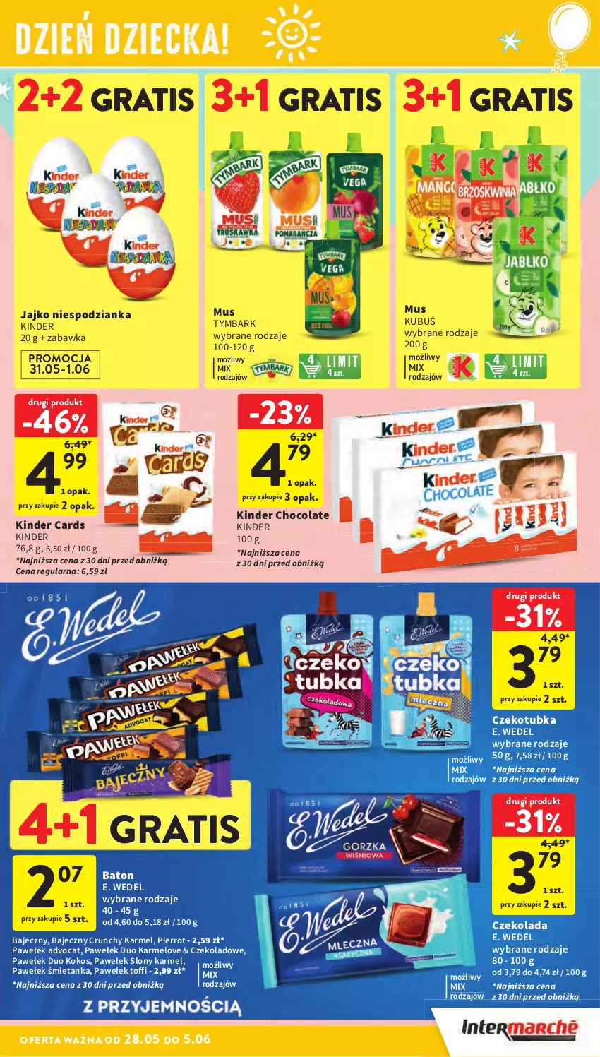 Gazetka promocyjna Intermarche - Gazetka Intermarche - ważna 28.05 do 05.06.2024 - strona 21 - produkty: Baton, Czekolada, E. Wedel, Gra, Kinder, Kokos, Kubuś, Mus, Tymbark, Zabawka