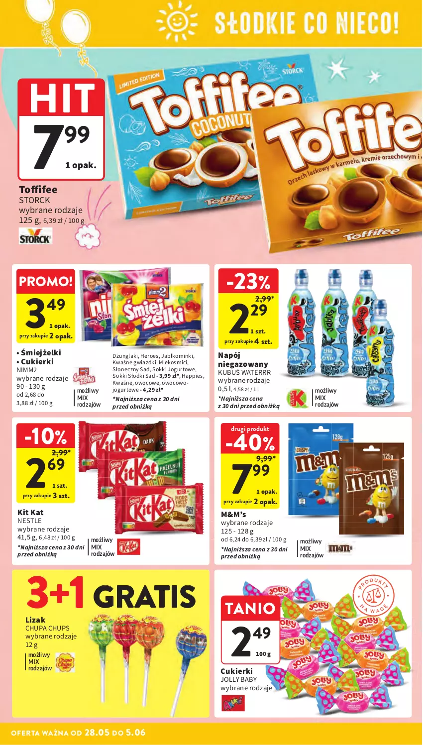 Gazetka promocyjna Intermarche - Gazetka Intermarche - ważna 28.05 do 05.06.2024 - strona 22 - produkty: Chupa Chups, Cukier, Cukierki, Gra, Jogurt, Kit Kat, Kubuś, Kubuś Waterrr, Mleko, Napój, Napój niegazowany, Nimm2, Sok