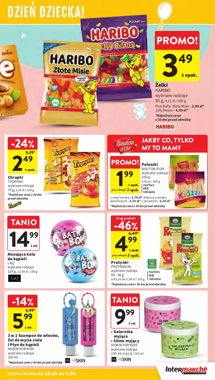 Gazetka promocyjna Intermarche - Gazetka Intermarche - ważna 28.05 do 05.06.2024 - strona 23 - produkty: Chrupki, Gala, Galaretka, Gry, Haribo, Jelly beans, Kula do kąpieli, Mus, Płyn do kąpieli, Przysnacki, Sezam, Szampon