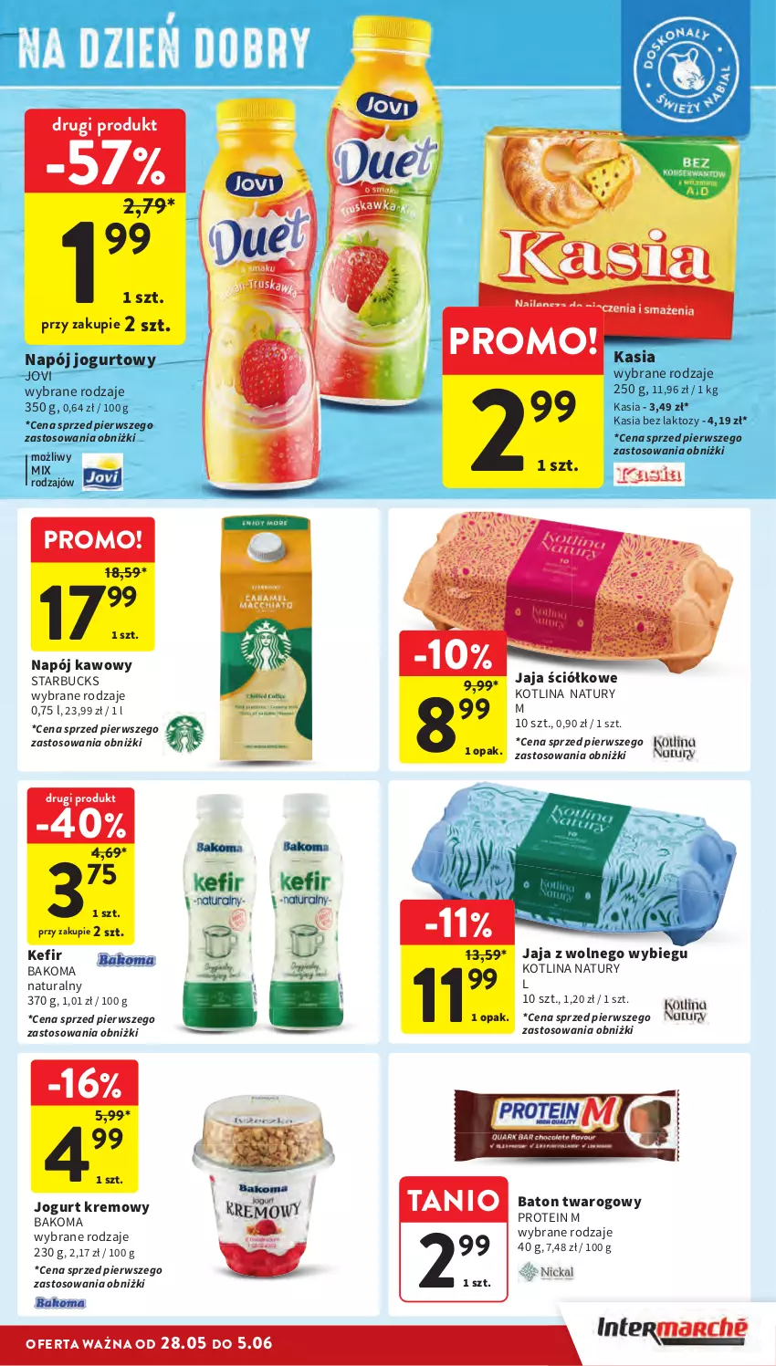 Gazetka promocyjna Intermarche - Gazetka Intermarche - ważna 28.05 do 05.06.2024 - strona 33 - produkty: Bakoma, Baton, Jaja, Jaja z wolnego wybiegu, Jogurt, Kasia, Kefir, Kotlin, Napój, Napój jogurtowy