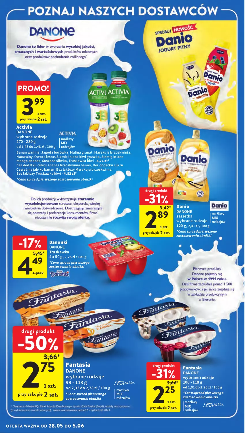 Gazetka promocyjna Intermarche - Gazetka Intermarche - ważna 28.05 do 05.06.2024 - strona 34 - produkty: Activia, Ananas, Borówka, Danio, Danone, Danonki, Fa, Fanta, Gra, Granat, Kiwi, Mango, Owoce