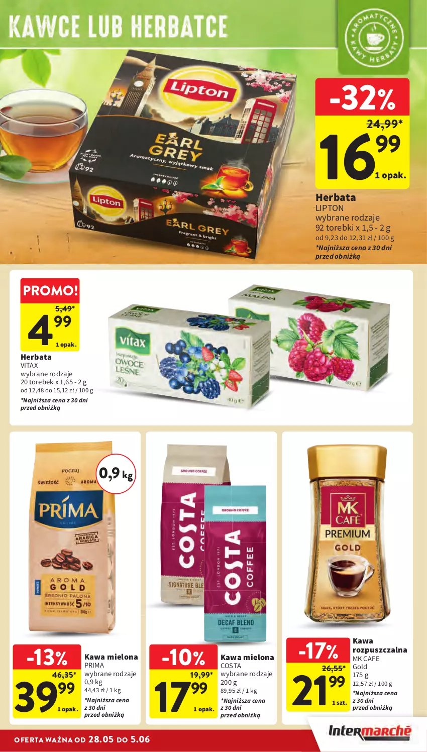 Gazetka promocyjna Intermarche - Gazetka Intermarche - ważna 28.05 do 05.06.2024 - strona 39 - produkty: Herbata, Kawa, Kawa mielona, Kawa rozpuszczalna, Lipton, Prima, Vitax