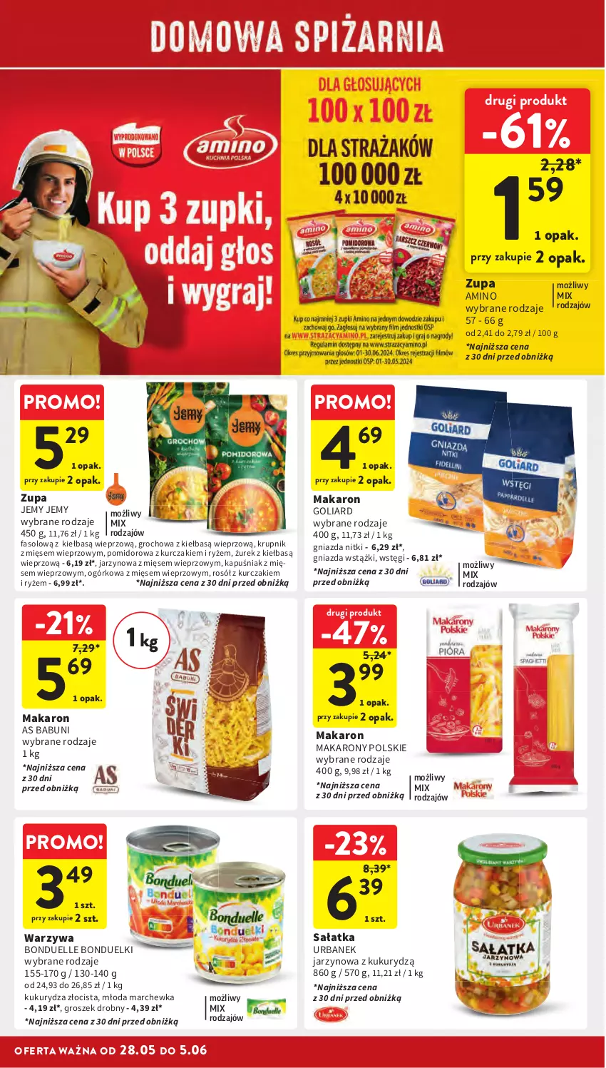 Gazetka promocyjna Intermarche - Gazetka Intermarche - ważna 28.05 do 05.06.2024 - strona 40 - produkty: Babuni, Bonduelle, Fa, Goliard, Groch, Groszek, Krupnik, Kukurydza, Kurczak, Makaron, Marchewka, Rosół, Ryż, Sałat, Sałatka, Warzywa, Zupa