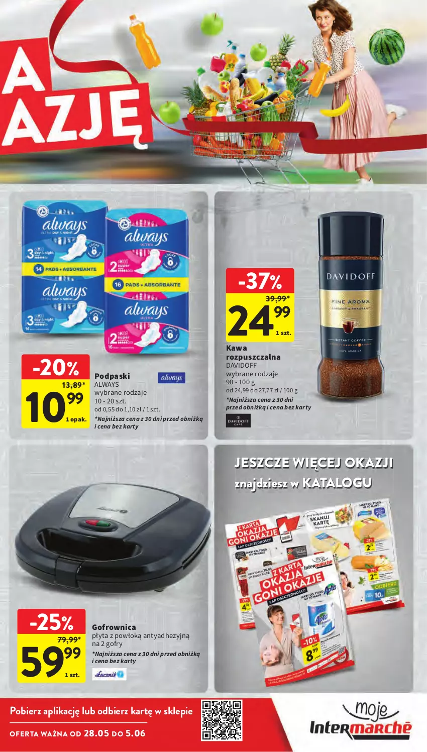 Gazetka promocyjna Intermarche - Gazetka Intermarche - ważna 28.05 do 05.06.2024 - strona 5 - produkty: Always, Davidoff, Gofrownica, Gofry, Kawa, Kawa rozpuszczalna, Płyta, Podpaski