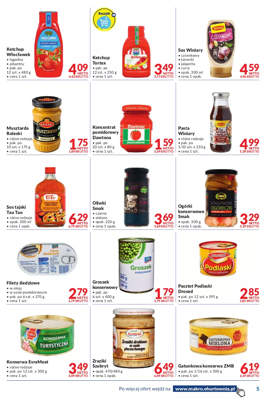 Gazetka promocyjna Makro - [Oferta promocyjna] Dostawy - ważna 09.08 do 22.08.2022 - strona 5 - produkty: Dawtona, Groszek, Ketchup, Koncentrat pomidorowy, Mus, Musztarda, Ogórki konserwowe, Olej, Oliwki, Pasztet, Podlaski, Ser, Sos, Sos tajski, Szubryt, Winiary