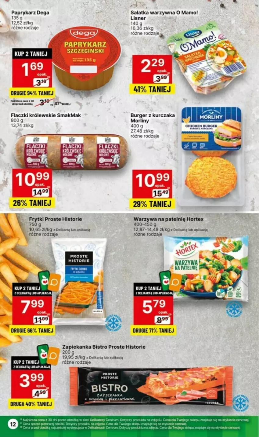 Gazetka promocyjna Delikatesy Centrum - ważna 04.01 do 10.01.2024 - strona 4 - produkty: Burger, Dega, Frytki, Hortex, Królewski, Kurczak, Lisner, Morliny, Papryka, Paprykarz, Sałat, Sałatka, Sałatka warzywna, Warzywa, Zapiekanka