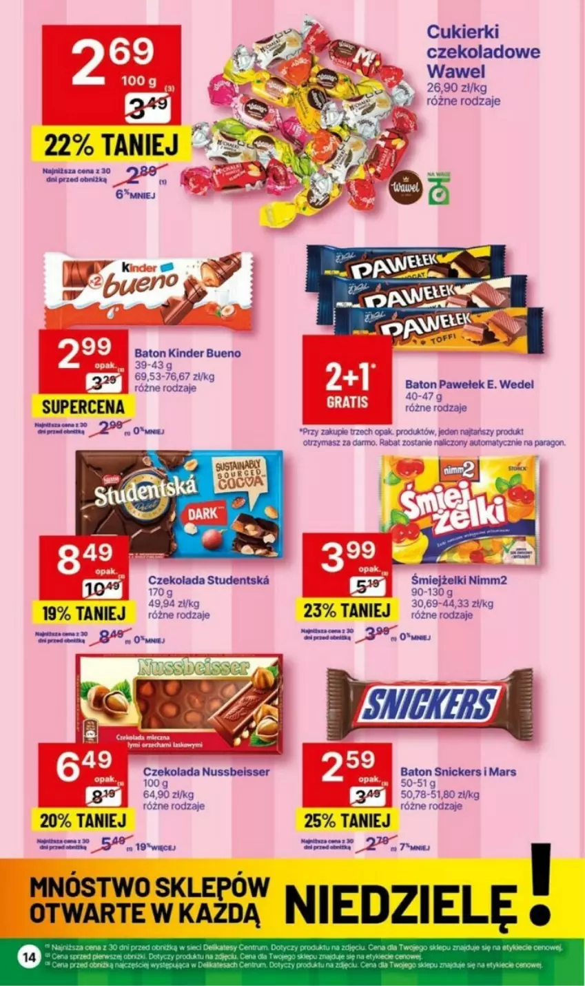 Gazetka promocyjna Delikatesy Centrum - ważna 04.01 do 10.01.2024 - strona 6 - produkty: Baton, Cukier, Cukierki, Czekolada, Kinder, Kinder Bueno, LG, Mars, Nimm2, Ser, Snickers, Wawel, Woda