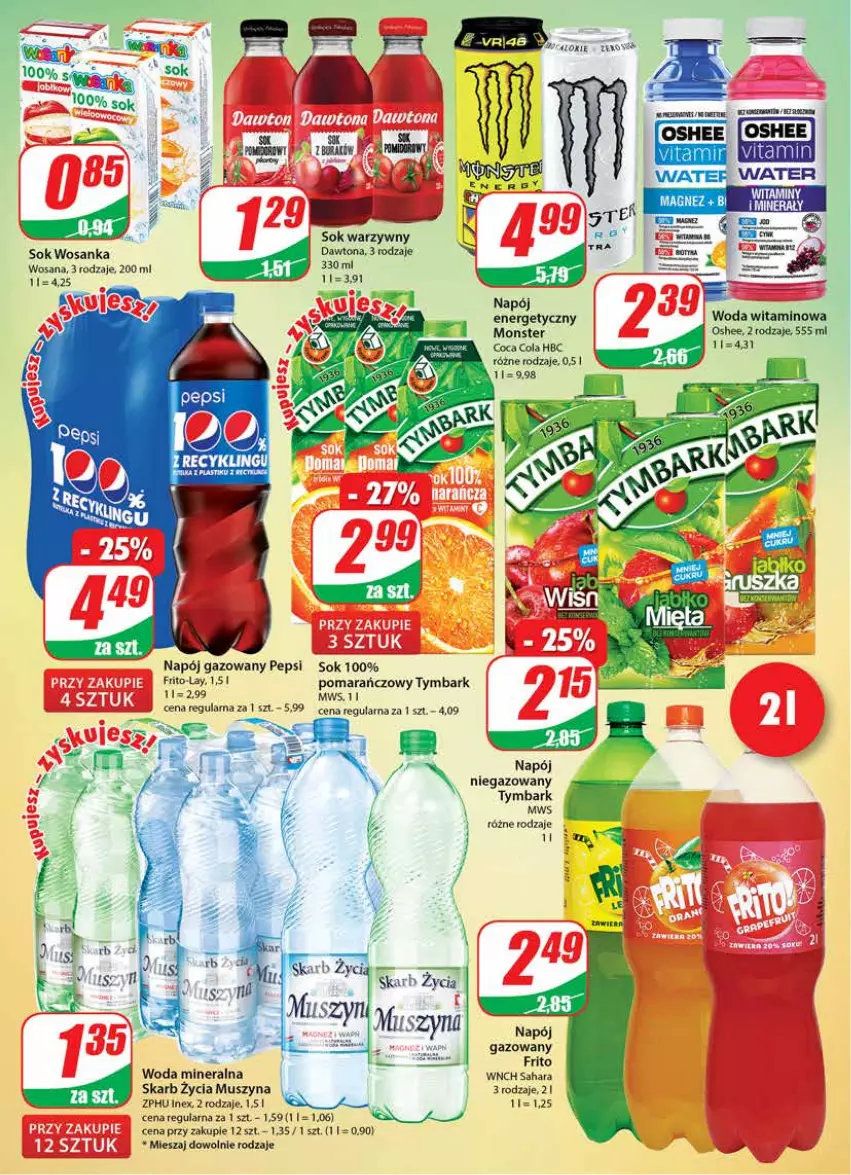 Gazetka promocyjna Dino - Gazetka - ważna 02.03 do 08.03.2022 - strona 2 - produkty: Dawtona, Mus, Napój, Napój gazowany, Oshee, Pepsi, Sok, Szyna, Tymbark, Woda, Woda mineralna, Wosana