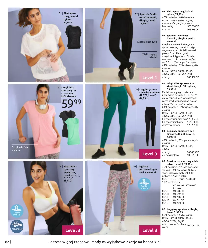 Gazetka promocyjna Bonprix - Moda dla Mnie - ważna 01.01 do 18.07.2021 - strona 84 - produkty: Biustonosz, Długi shirt, Gin, Legginsy, Limonka, Pasek, Por, Spodnie, Sport, Wełna