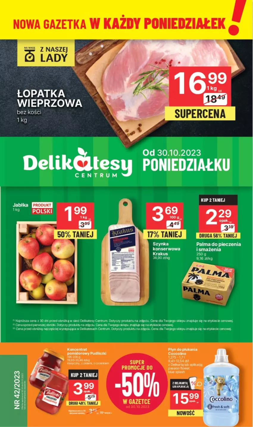 Gazetka promocyjna Delikatesy Centrum - Gazetka DC42 pon-sr - ważna 30.10 do 01.11.2023 - strona 1 - produkty: Coccolino, Krakus, Palma, Piec, Płyn do płukania, Pudliszki, Rum, Ser