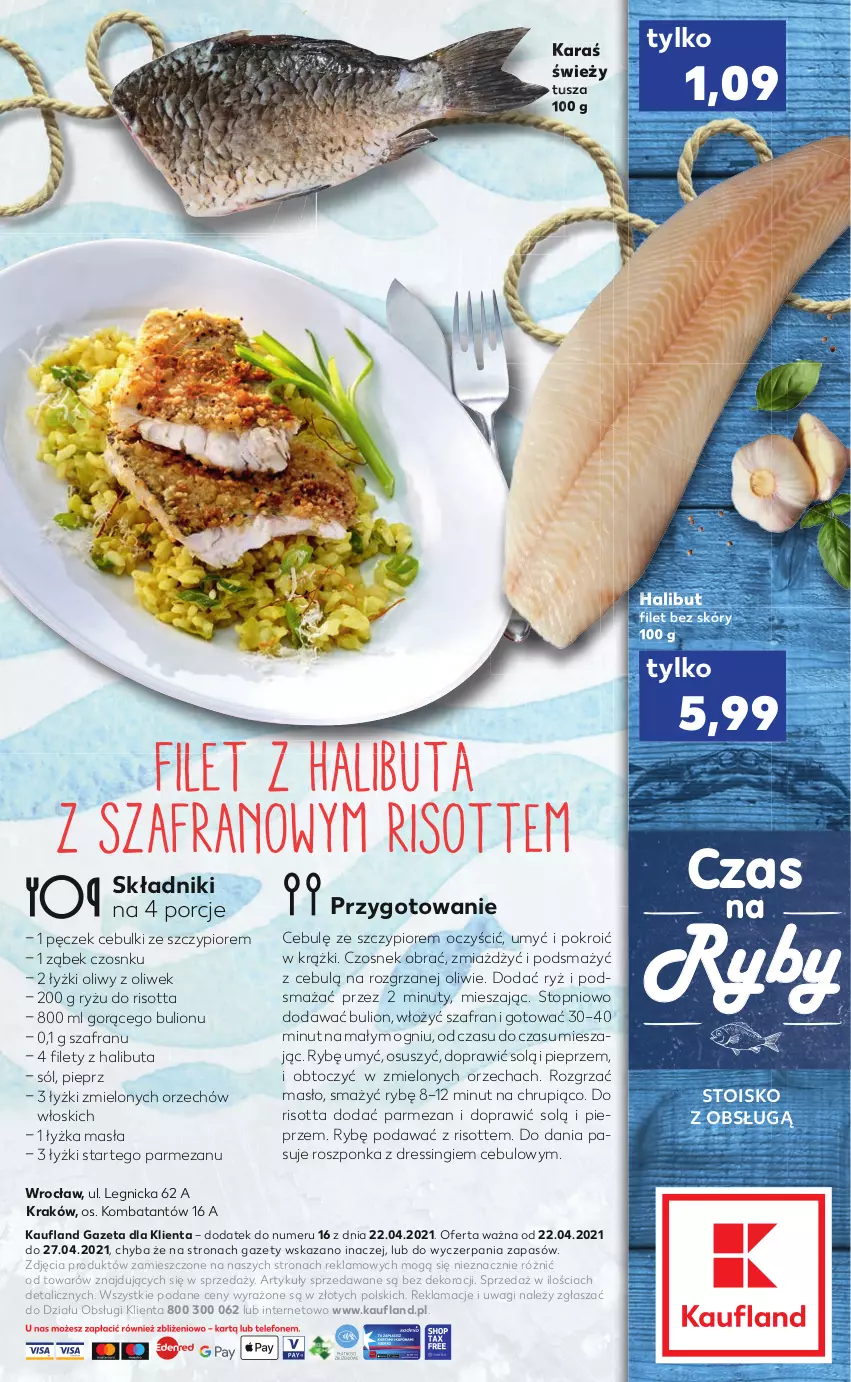 Gazetka promocyjna Kaufland - RYBY - ważna 22.04 do 27.04.2021 - strona 2 - produkty: Bulion, Czosnek, Dres, Halibut, Lion, Masło, Nuty, Parmezan, Pieprz, Por, Roszponka, Ryż, Sól, Szafran, Top, Tusz, Wagi