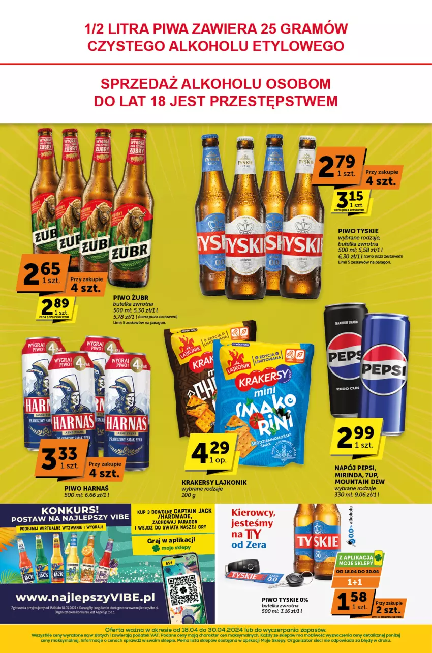 Gazetka promocyjna ABC - ważna 18.04 do 30.04.2024 - strona 8 - produkty: 7up, Gra, Gry, Harnaś, Krakersy, Lajkonik, Mirinda, Napój, Pepsi, Piwo, Tyskie