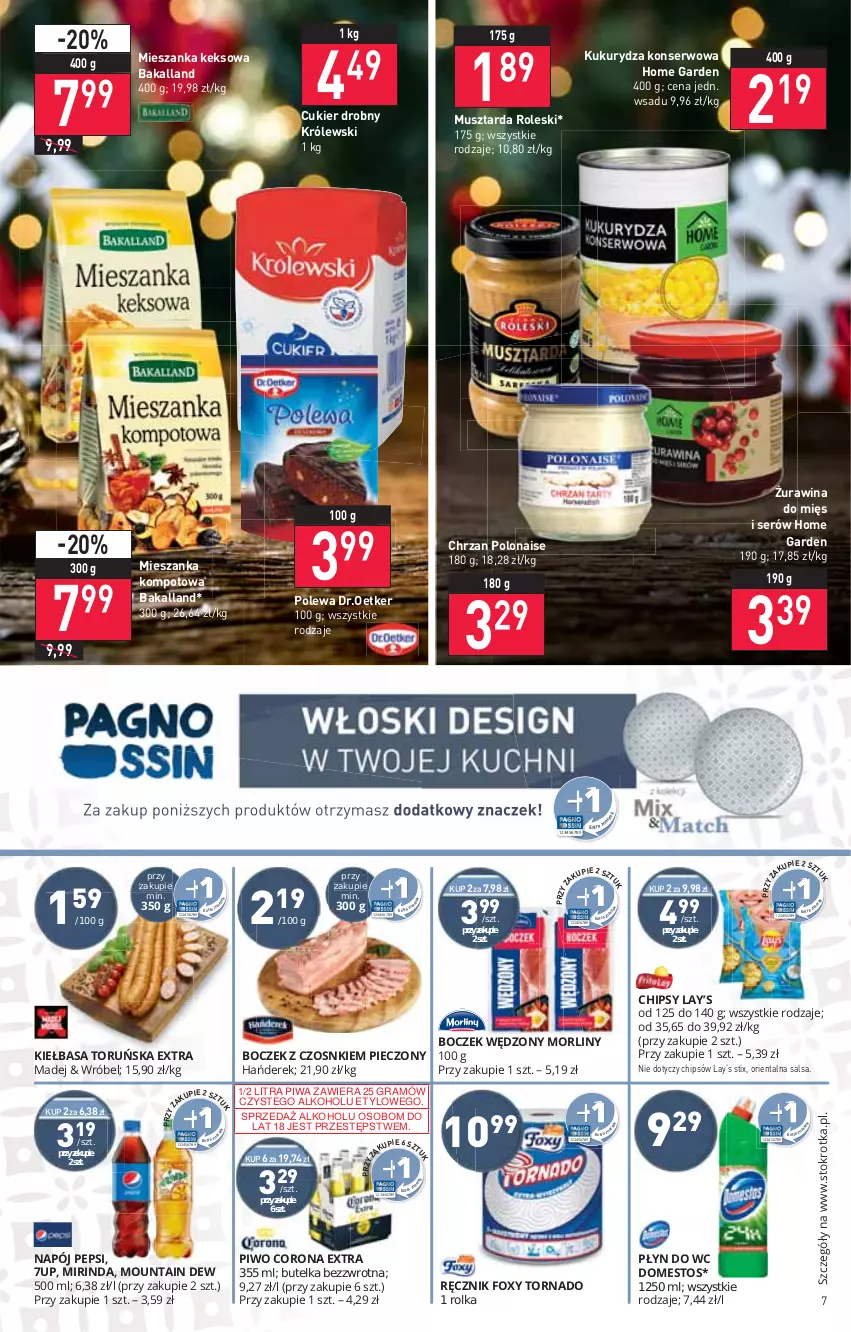 Gazetka promocyjna Stokrotka - Market - ważna 09.12 do 15.12.2021 - strona 7 - produkty: Bakalland, Chrzan, Cukier, Gra, Królewski, Kukurydza, Kukurydza konserwowa, Lay’s, Mieszanka kompotowa, Mus, Musztarda, Piwa, Salsa, Ser