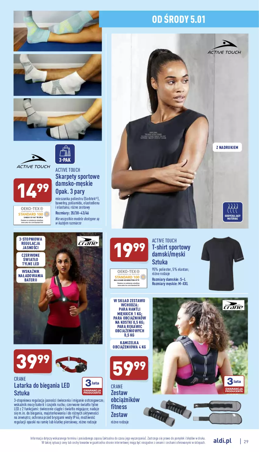 Gazetka promocyjna Aldi - Pełny katalog - ważna 03.01 do 08.01.2022 - strona 29 - produkty: Kamizelka, Karp, Latarka, Por, Sport, T-shirt, Tarka, Top