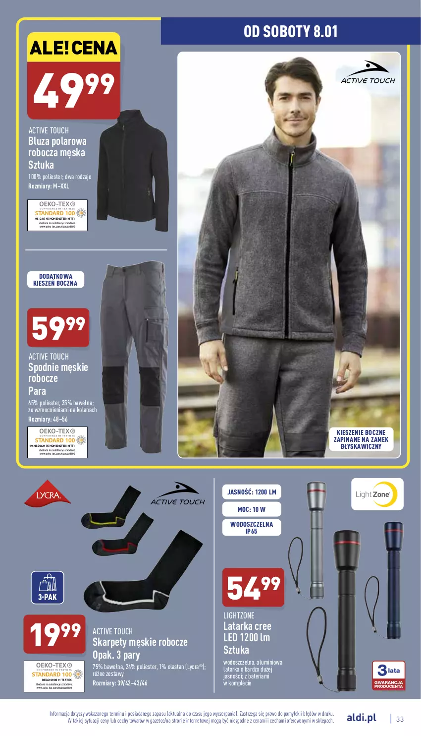 Gazetka promocyjna Aldi - Pełny katalog - ważna 03.01 do 08.01.2022 - strona 33 - produkty: Bateria, Bluza, Bluza polarowa, Karp, LANA, Latarka, Spodnie, Tarka, Wełna