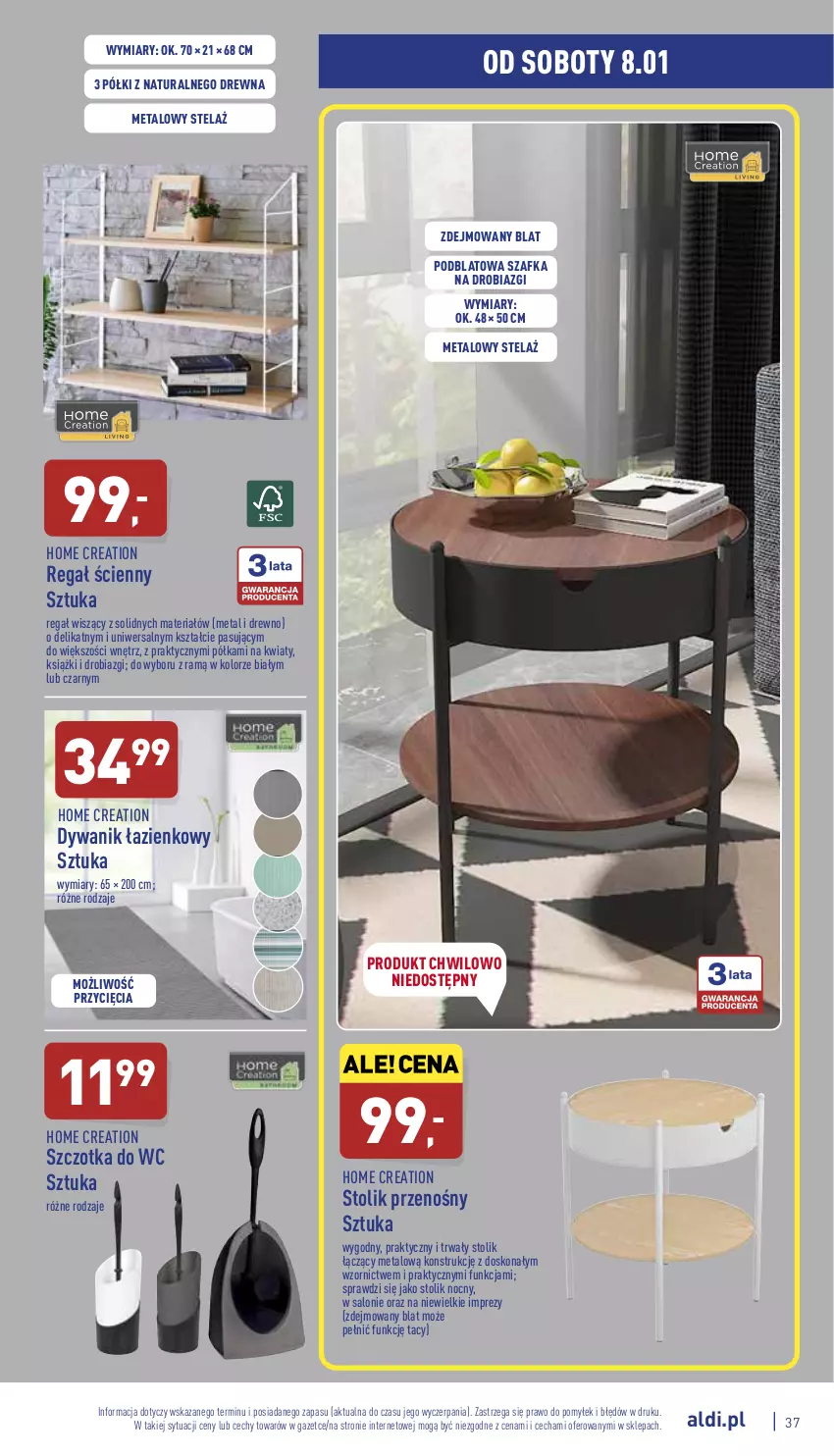 Gazetka promocyjna Aldi - Pełny katalog - ważna 03.01 do 08.01.2022 - strona 37 - produkty: Dywan, Dywanik, Dywanik łazienkowy, Półka, Regał, Stolik, Stolik nocny, Szafka, Szczotka, Szczotka do WC