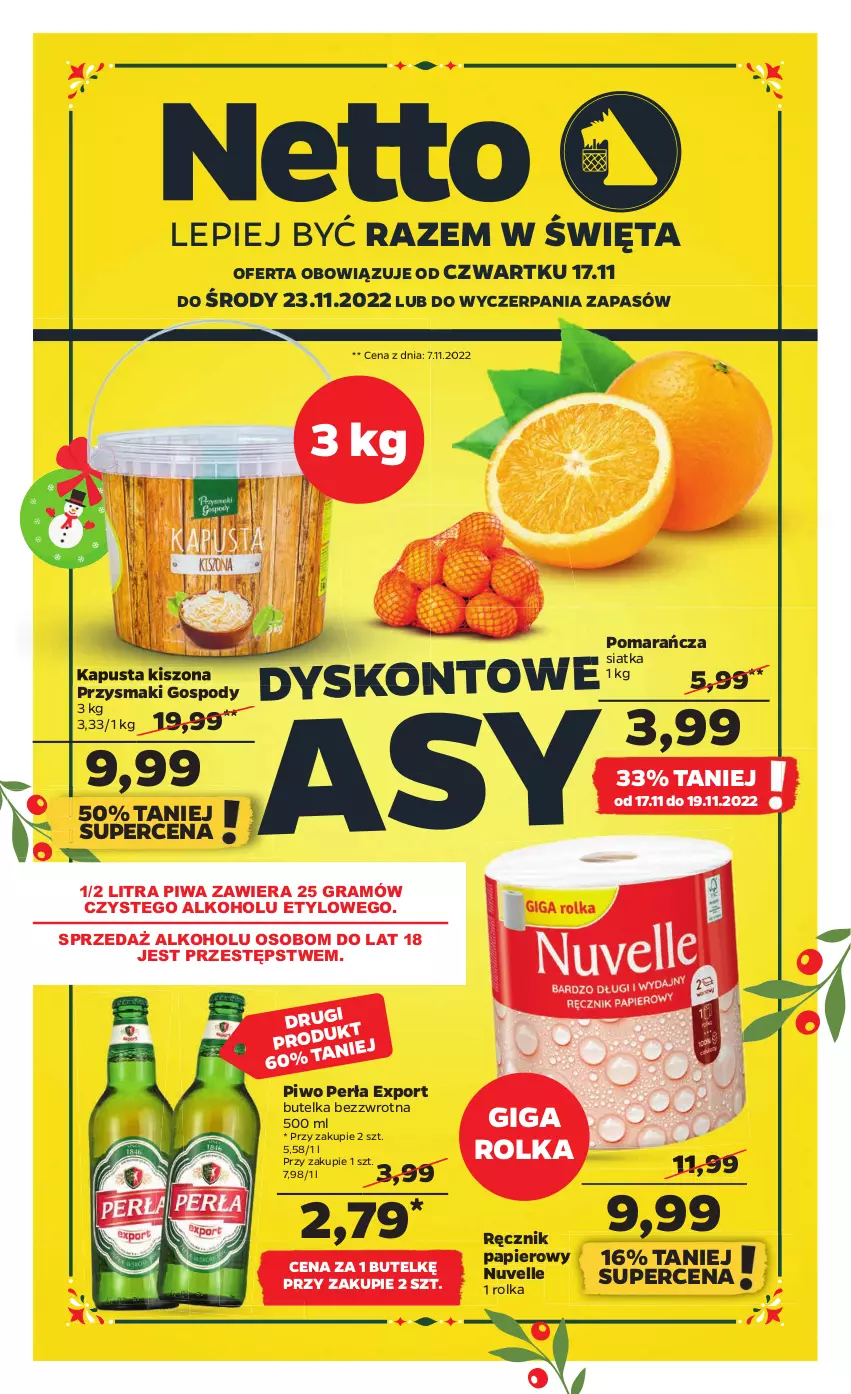 Gazetka promocyjna Netto - Artykuły spożywcze - ważna 17.11 do 23.11.2022 - strona 1 - produkty: Gra, Papier, Perła, Piwa, Piwo, Por, Przysmaki, Ręcznik, Siatka