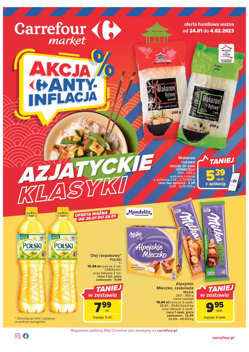 Gazetka promocyjna Carrefour - Gazetka Market - ważna 24.01 do 04.02.2023 - strona 1 - produkty: Czekolada, House of Asia, Kosz, Milka, Mleczko, Olej, Olej rzepakowy