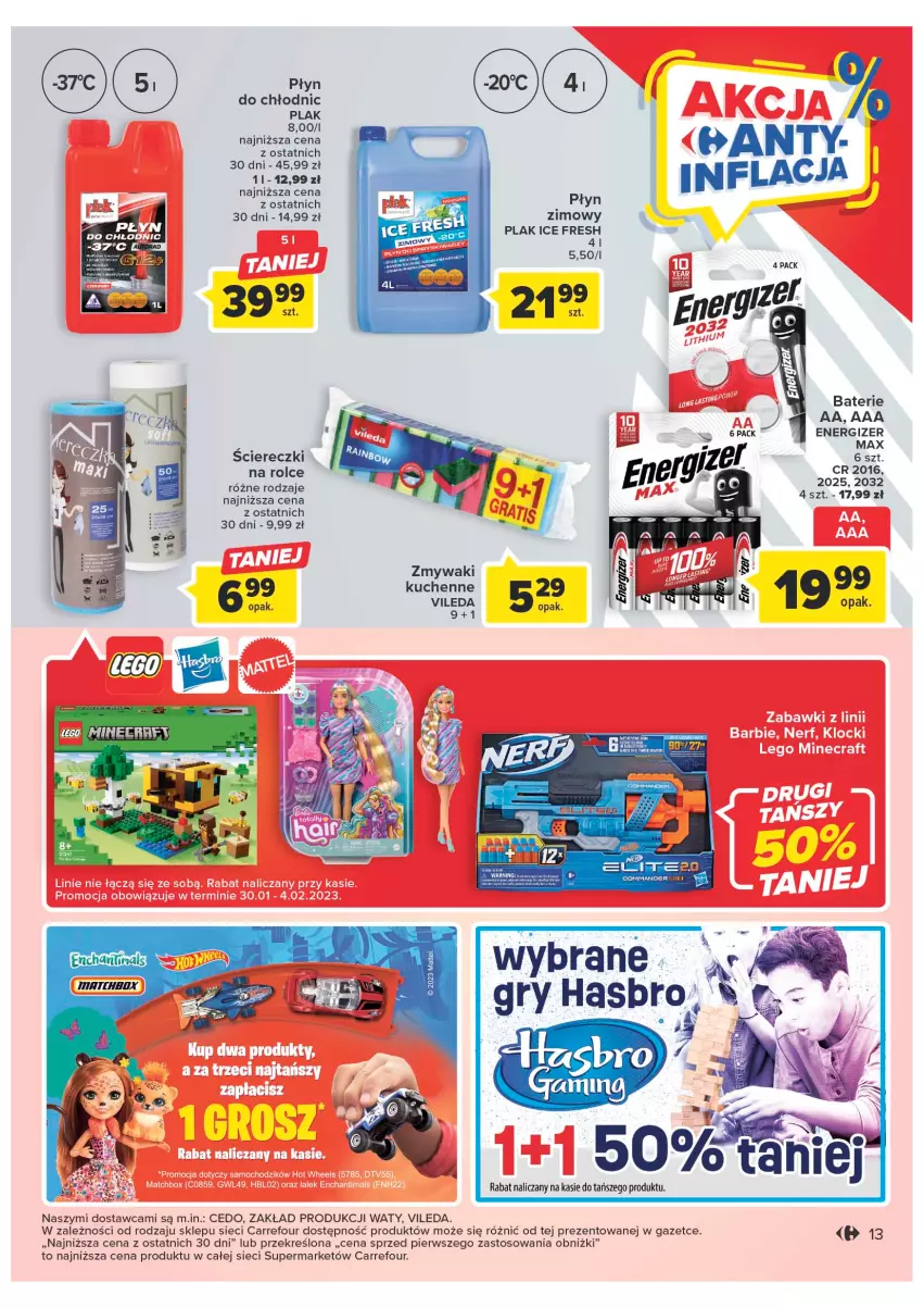 Gazetka promocyjna Carrefour - Gazetka Market - ważna 24.01 do 04.02.2023 - strona 13 - produkty: Energizer, Hasbro, Vileda, Zmywaki kuchenne