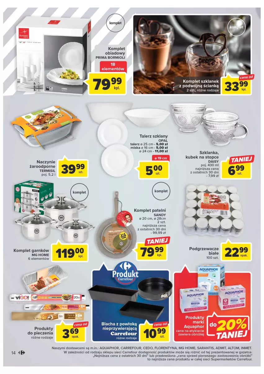 Gazetka promocyjna Carrefour - Gazetka Market - ważna 24.01 do 04.02.2023 - strona 14 - produkty: Aquaphor, Komplet obiadowy, Kubek, Miska, Naczynie żaroodporne, Piec, Podgrzewacze, Por, Prima, Szklanka, Talerz, Top