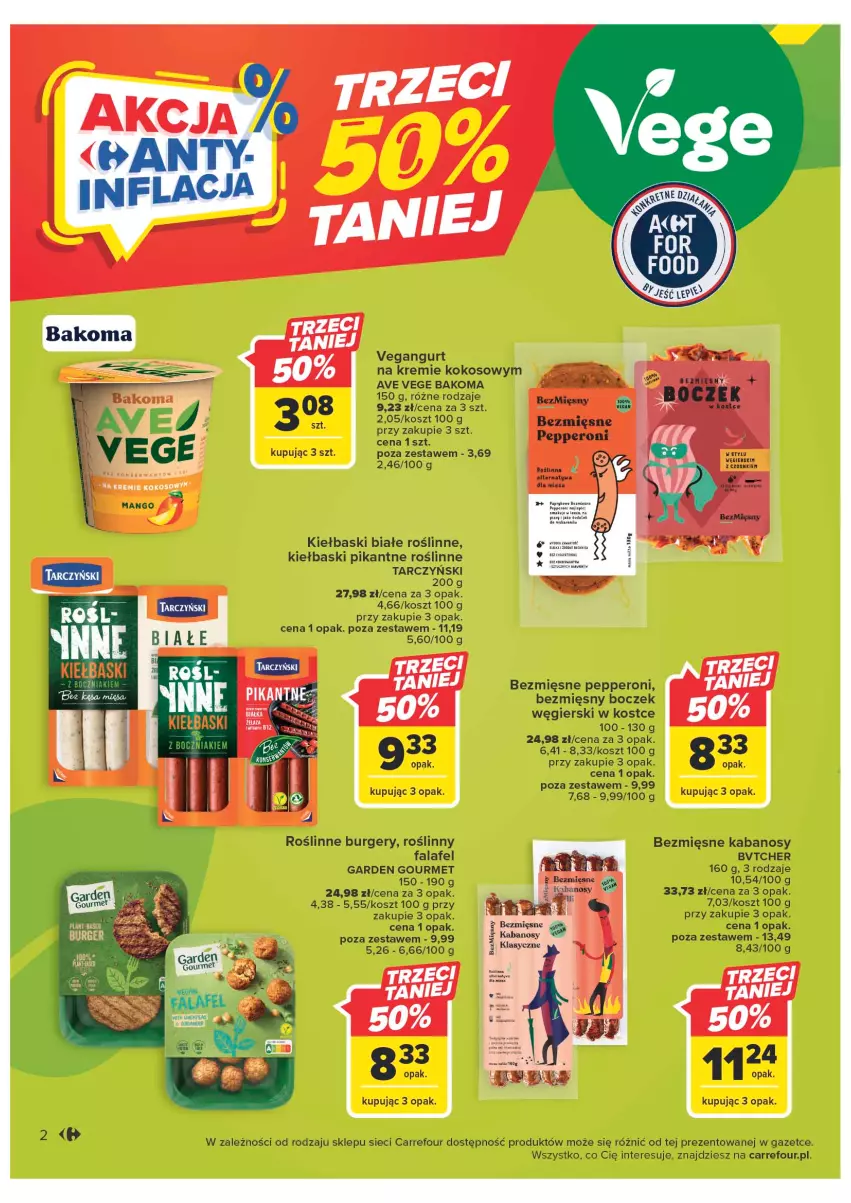 Gazetka promocyjna Carrefour - Gazetka Market - ważna 24.01 do 04.02.2023 - strona 2 - produkty: Bakoma, Boczek, Burger, Fa, Kabanos, Kiełbaski białe, Kokos, Kosz, Mango, Tarczyński, Vegangurt