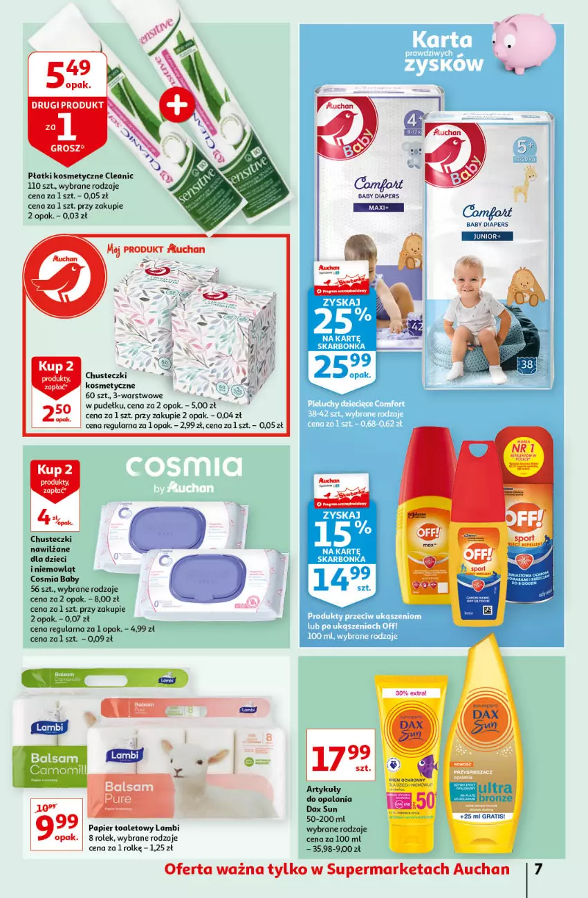 Gazetka promocyjna Auchan - Super Ceny Supermarkety - ważna 04.06 do 09.06.2021 - strona 7 - produkty: Chusteczki, Cleanic, DAX, Dzieci, Papier, Papier toaletowy, Płatki kosmetyczne