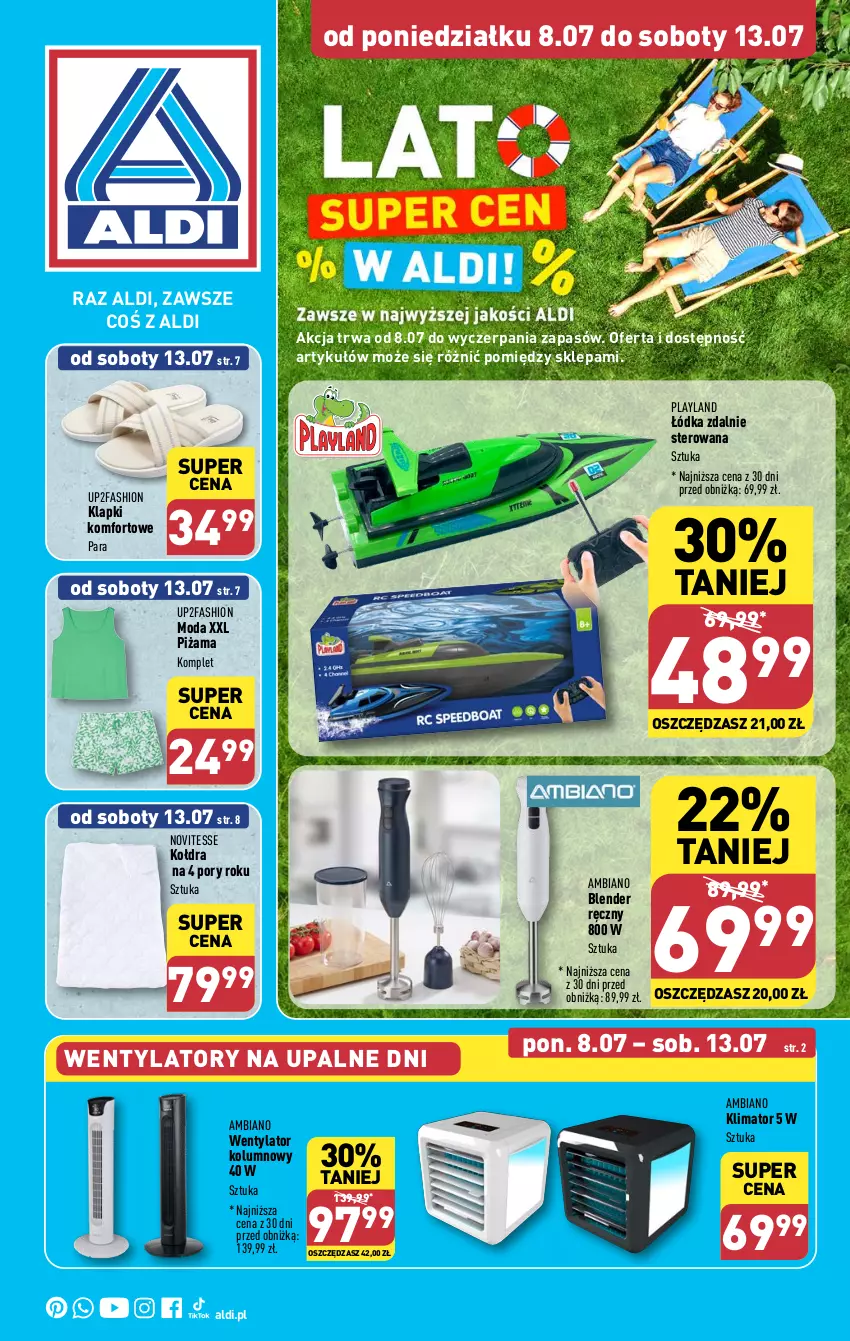 Gazetka promocyjna Aldi - Artykuły przemysłowe i tekstylia - ważna 08.07 do 13.07.2024 - strona 1 - produkty: Blender, Blender ręczny, Fa, Klapki, Kołdra, Moda, Piżama, Por