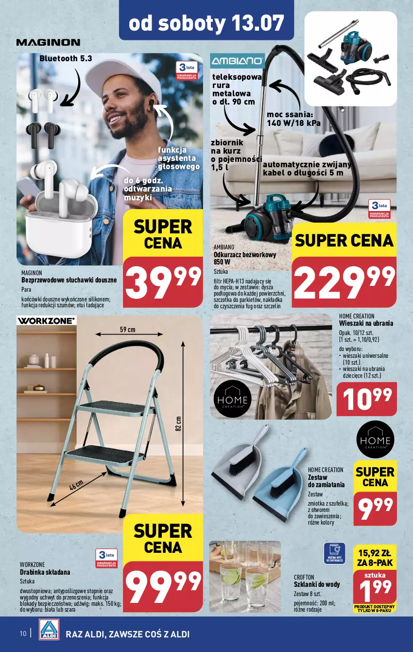 Gazetka promocyjna Aldi - Artykuły przemysłowe i tekstylia - ważna 08.07 do 13.07.2024 - strona 10 - produkty: Dzieci, Dźwig, Gin, Inka, Lanki, Odkurzacz, Piec, Rura, Słuchawki, Szczotka, Top, Ubrania, Wieszak