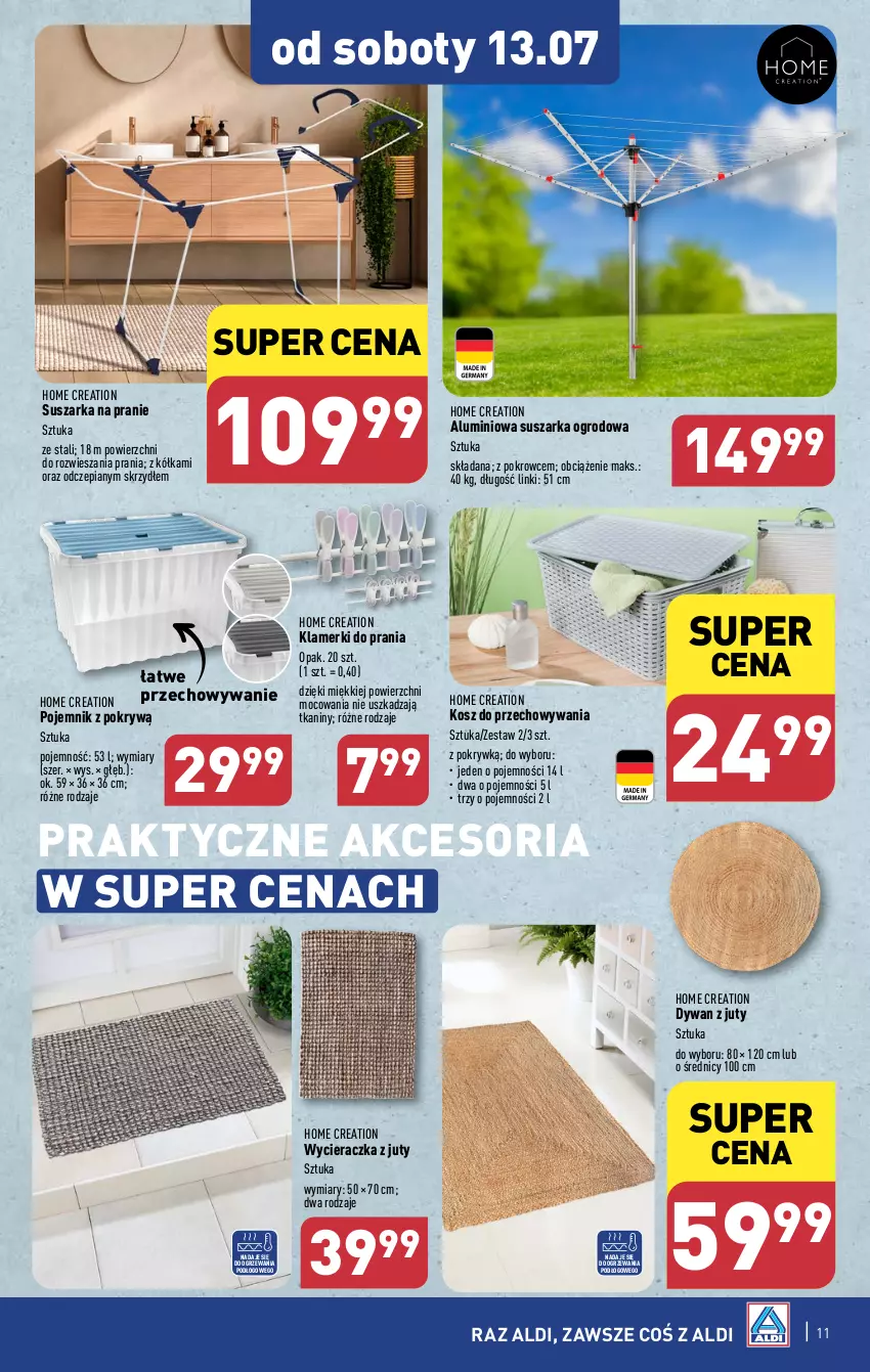 Gazetka promocyjna Aldi - Artykuły przemysłowe i tekstylia - ważna 08.07 do 13.07.2024 - strona 11 - produkty: Dywan, Kosz, Pojemnik, Suszarka, Suszarka na pranie, Wycieraczka