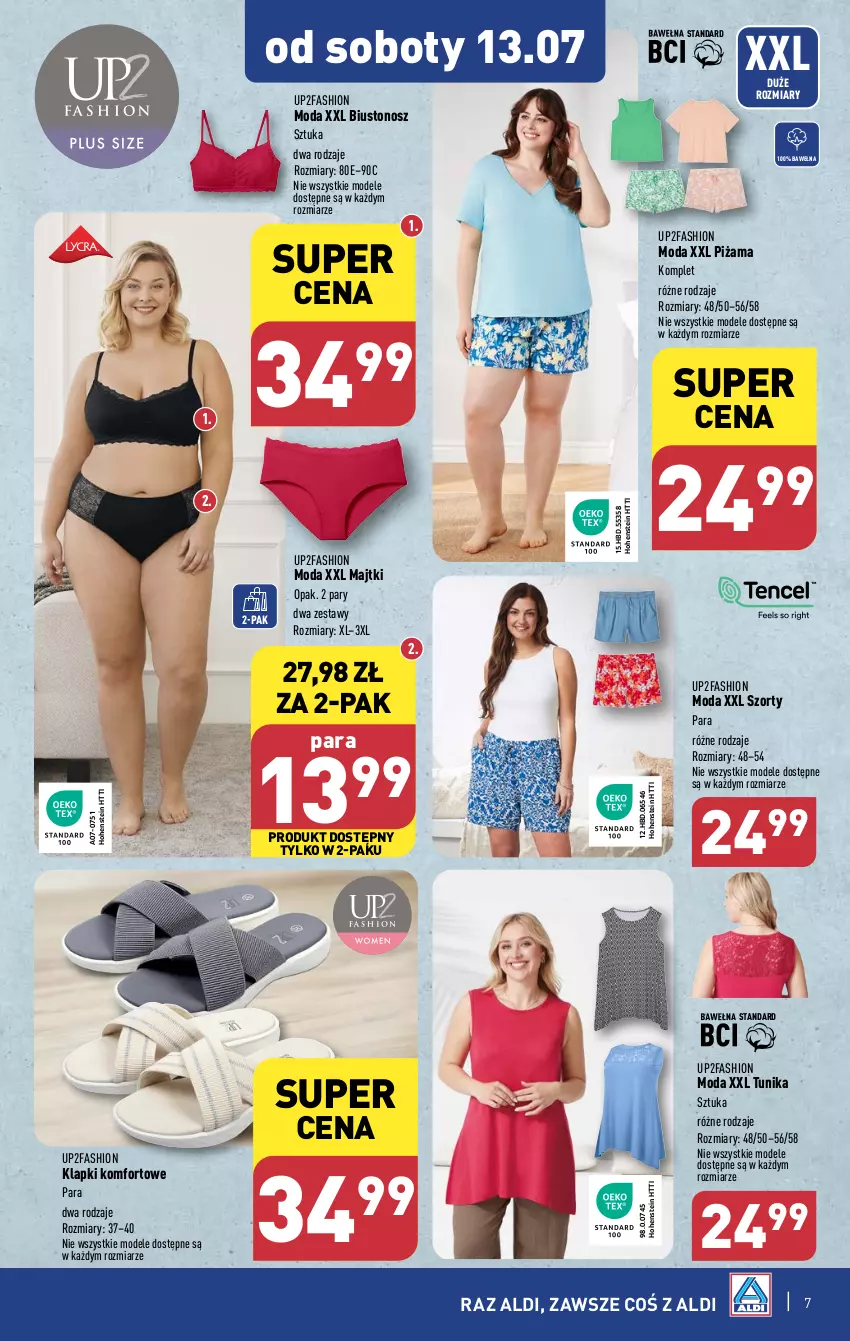 Gazetka promocyjna Aldi - Artykuły przemysłowe i tekstylia - ważna 08.07 do 13.07.2024 - strona 7 - produkty: Biustonosz, Fa, Klapki, Majtki, Moda, Piżama, Szorty, Tunika, Wełna