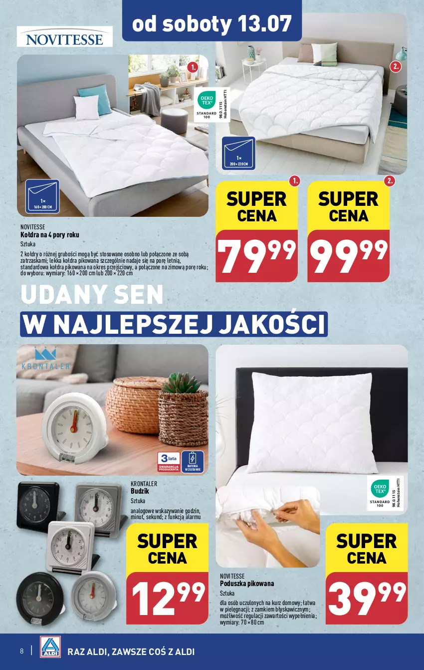 Gazetka promocyjna Aldi - Artykuły przemysłowe i tekstylia - ważna 08.07 do 13.07.2024 - strona 8 - produkty: Bateria, Budzik, Kołdra, Poduszka, Por