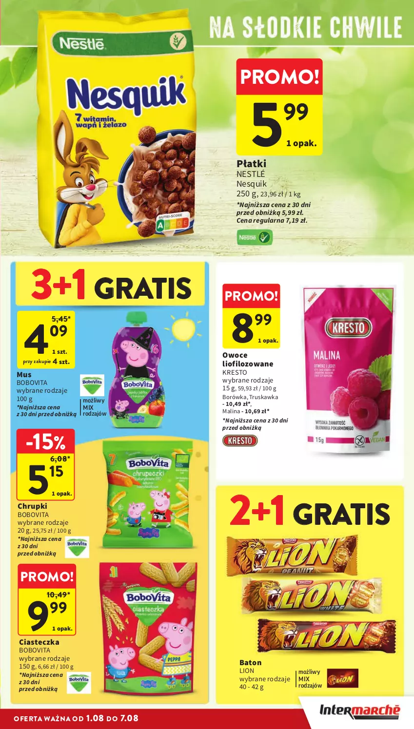 Gazetka promocyjna Intermarche - Gazetka Intermarche - ważna 01.08 do 07.08.2024 - strona 25 - produkty: Baton, BoboVita, Borówka, Chrupki, Gra, Lion, Mus, Nesquik, Nestlé, Owoce