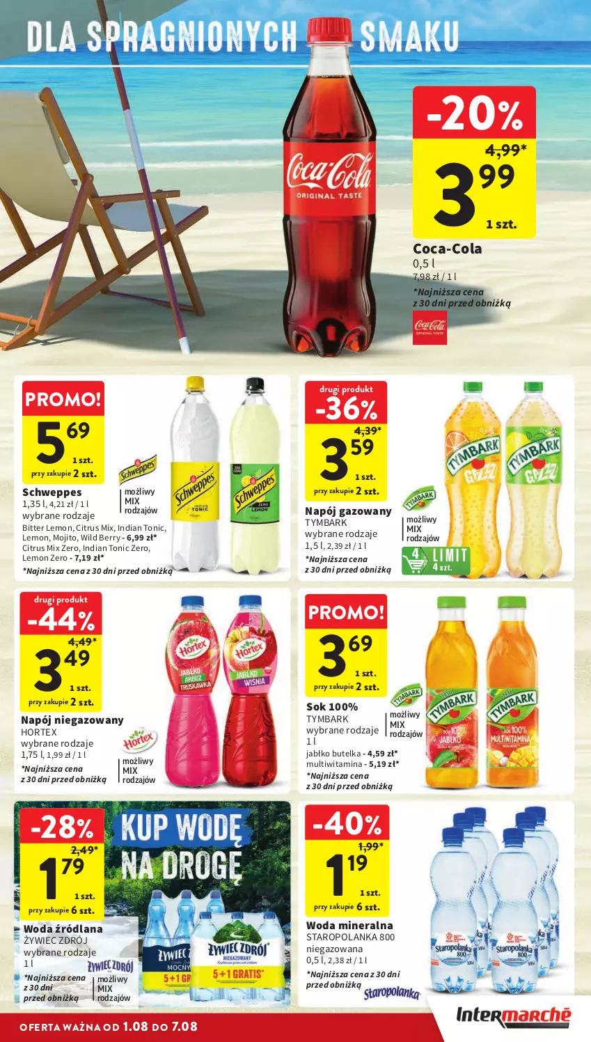 Gazetka promocyjna Intermarche - Gazetka Intermarche - ważna 01.08 do 07.08.2024 - strona 27 - produkty: Coca-Cola, Hortex, LANA, Napój, Napój gazowany, Napój niegazowany, Schweppes, Sok, Staropolanka, Tymbark, Woda, Woda mineralna