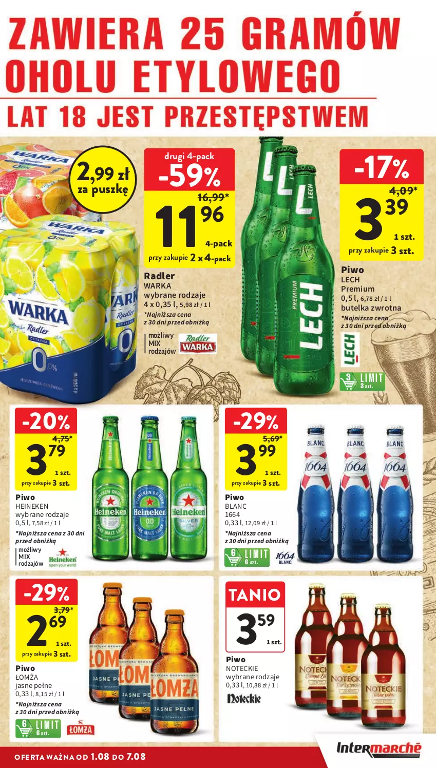 Gazetka promocyjna Intermarche - Gazetka Intermarche - ważna 01.08 do 07.08.2024 - strona 29 - produkty: Heineken, Lech Premium, Piwo, Radler, Warka