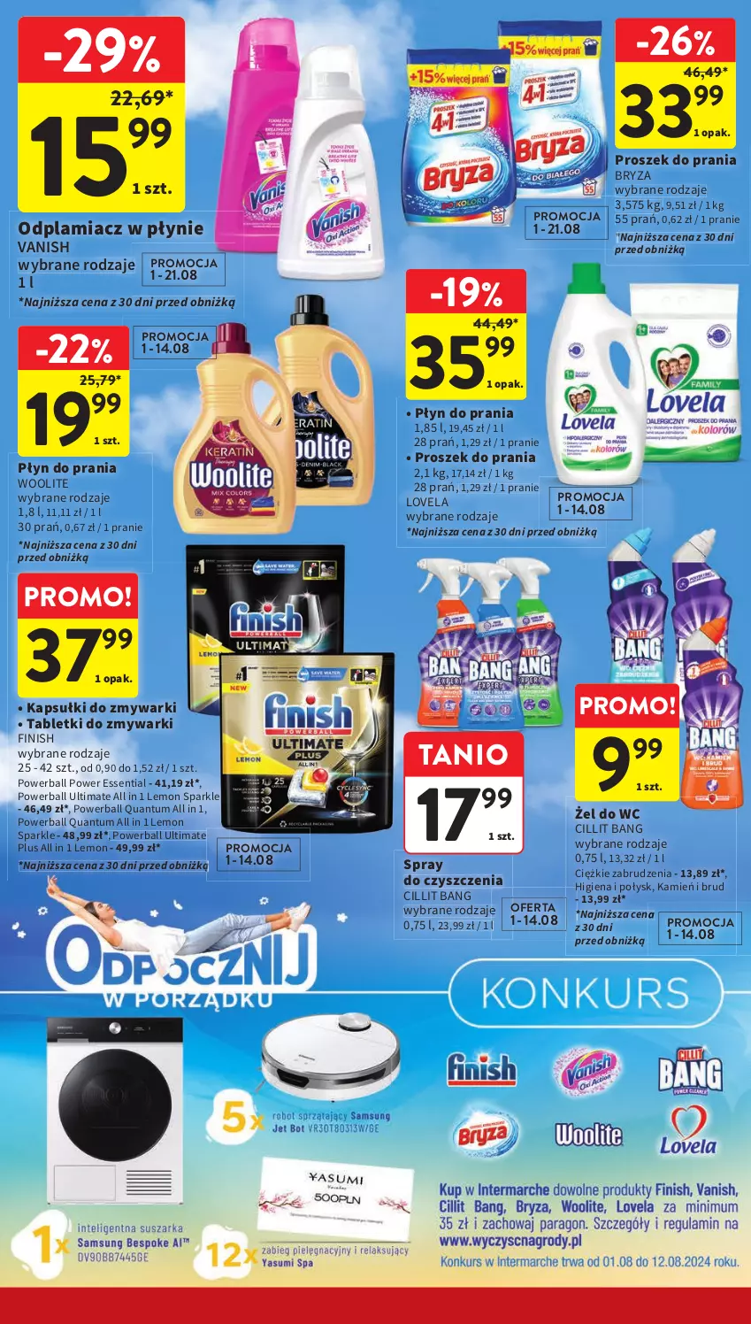 Gazetka promocyjna Intermarche - Gazetka Intermarche - ważna 01.08 do 07.08.2024 - strona 34 - produkty: Bryza, Cillit Bang, Finish, Lovela, Odplamiacz, Płyn do prania, Proszek do prania, Spray do czyszczenia, Tablet, Tabletki do zmywarki, Vanish, Woolite, Zmywarki