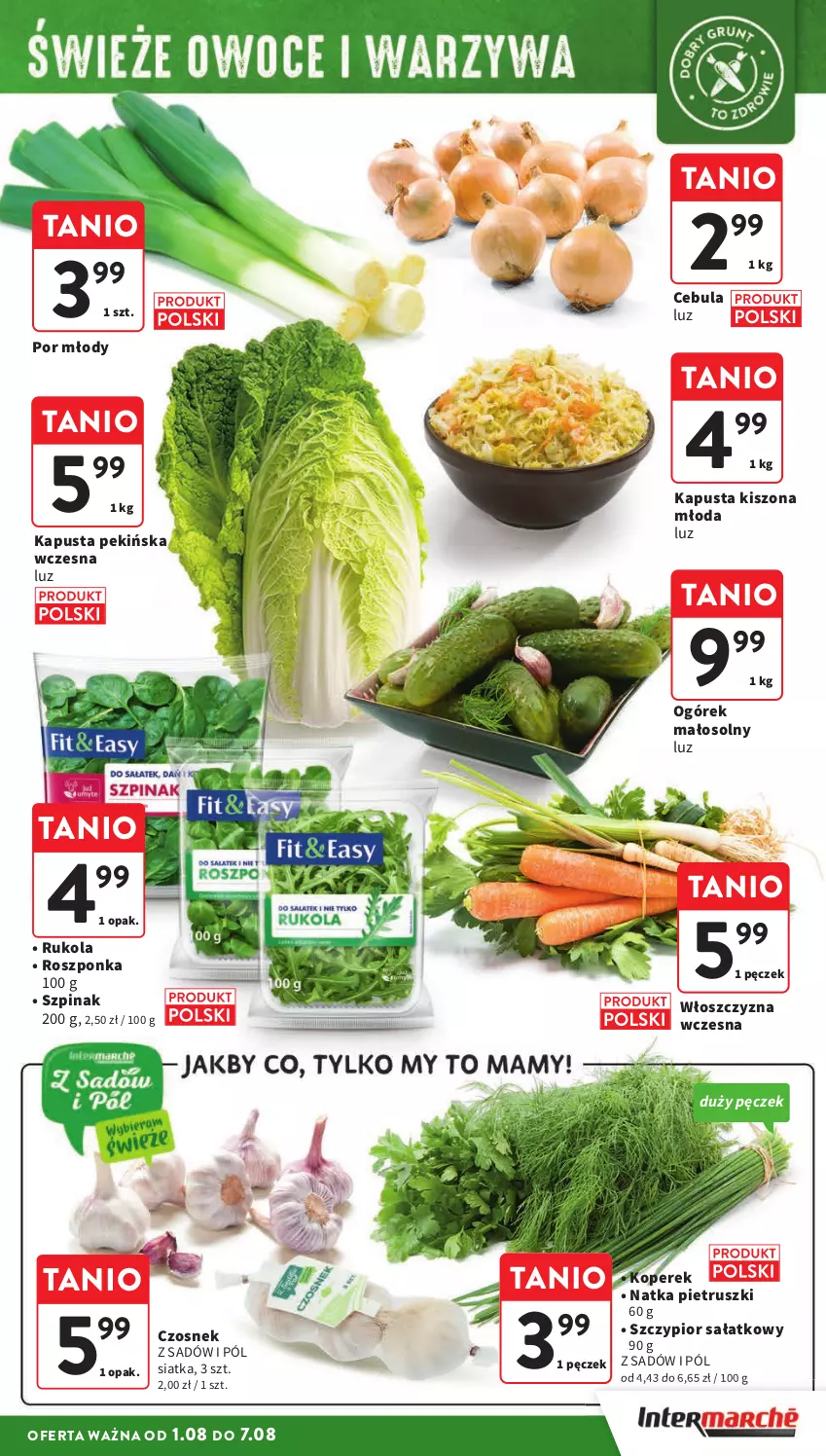 Gazetka promocyjna Intermarche - Gazetka Intermarche - ważna 01.08 do 07.08.2024 - strona 9 - produkty: Cebula, Czosnek, Natka pietruszki, Ogórek, Por, Roszponka, Rukola, Sałat, Siatka, Szpinak